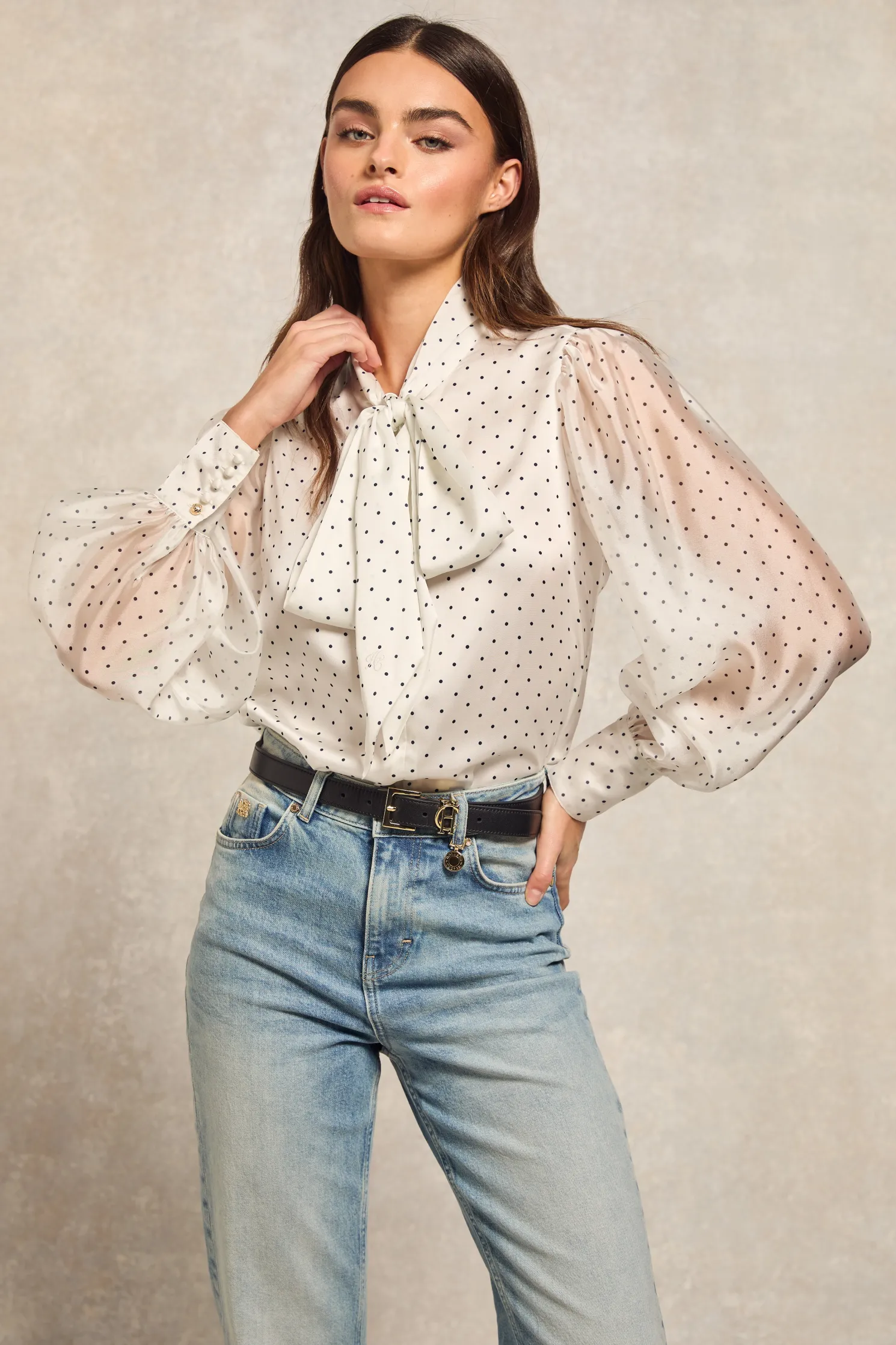 Ariella Blouse (White Polka Dot)