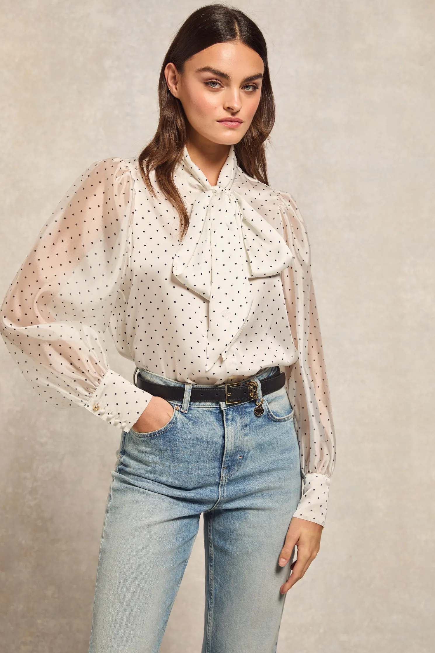 Ariella Blouse (White Polka Dot)