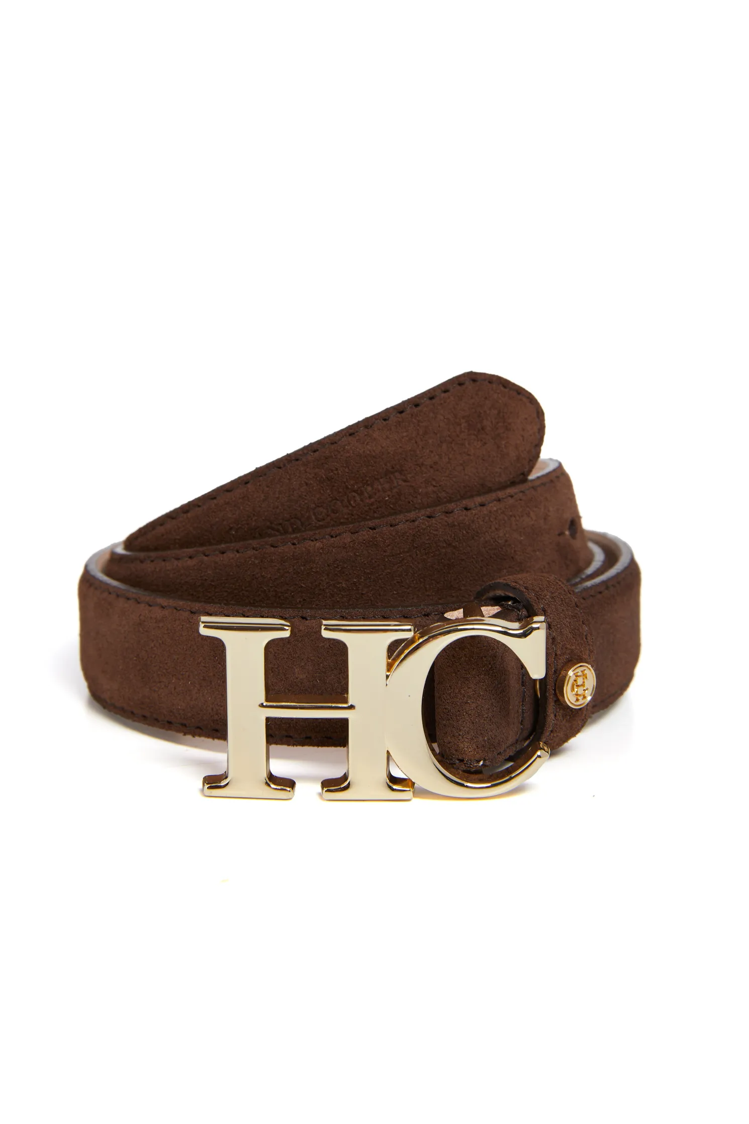 Atelier Slim Logo Belt (Chocolate Suede)