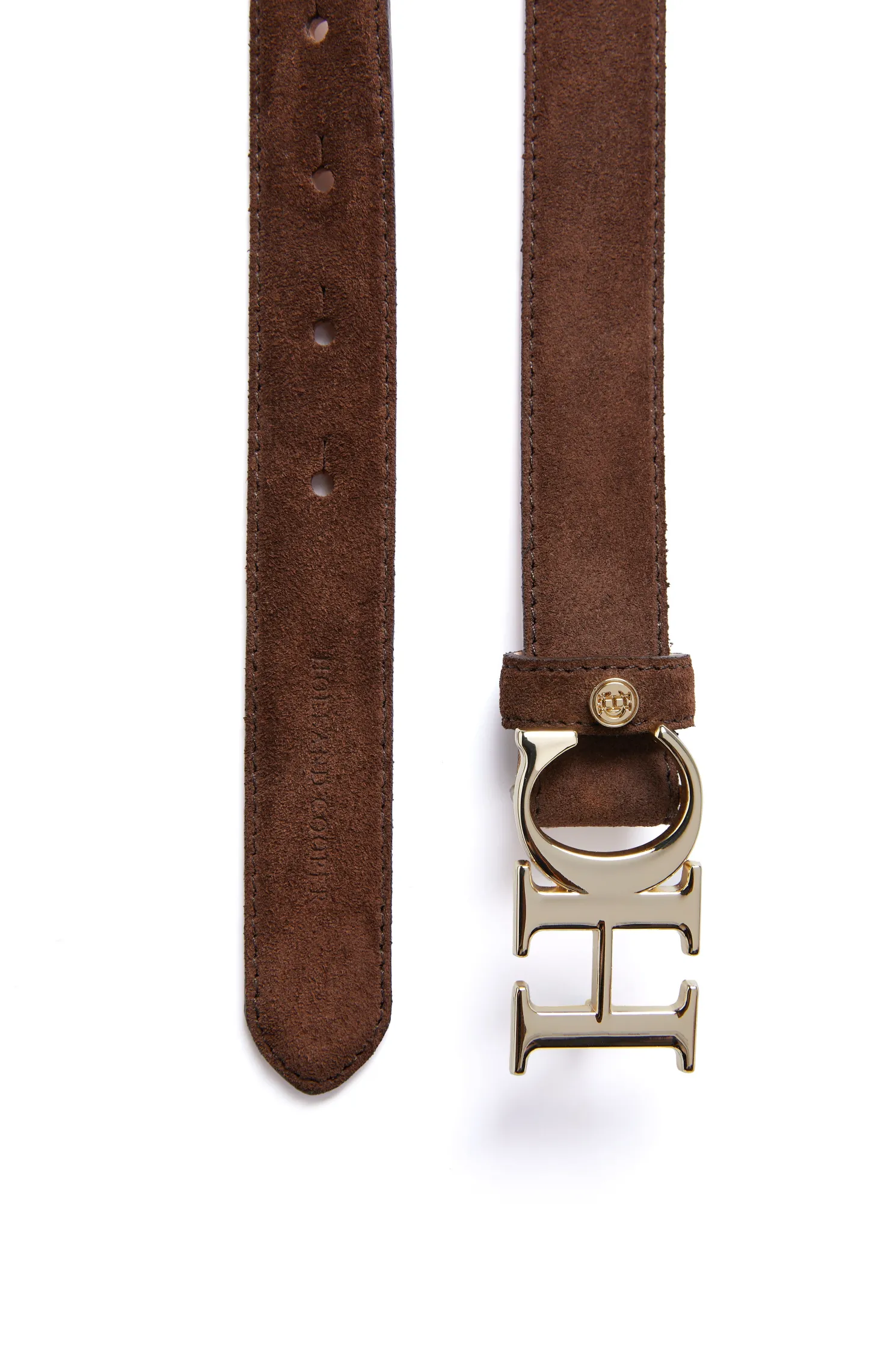 Atelier Slim Logo Belt (Chocolate Suede)