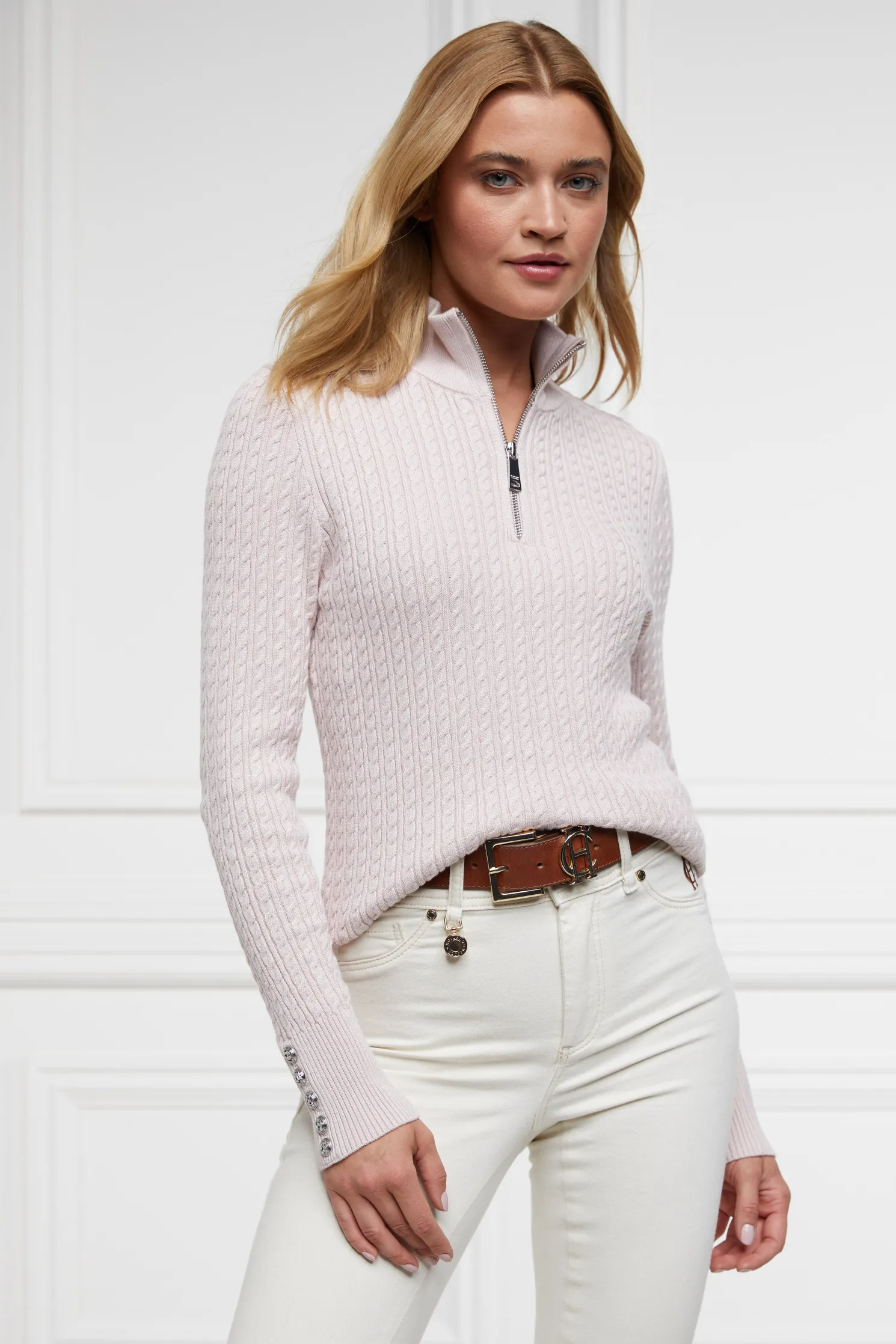 Ava Quarter Zip Knit (Soft Pink)