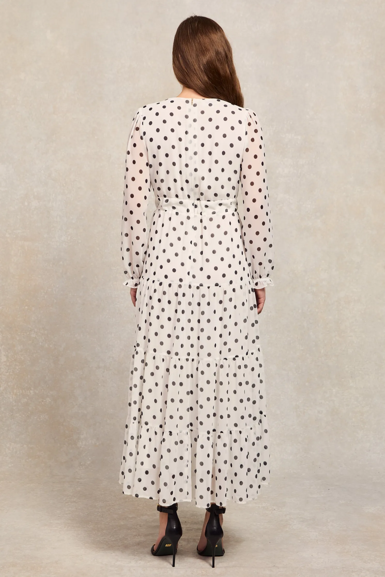 Bella Tiered Maxi Dress (White Black Polka Dot)
