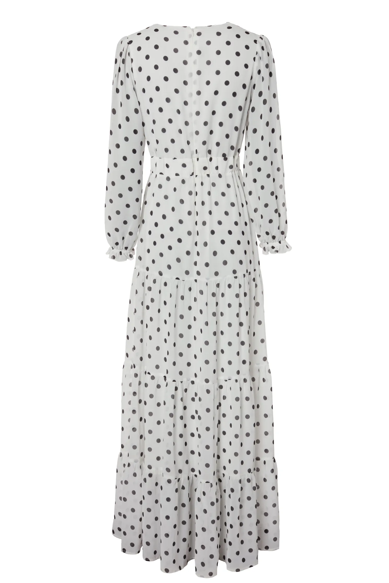 Bella Tiered Maxi Dress (White Black Polka Dot)