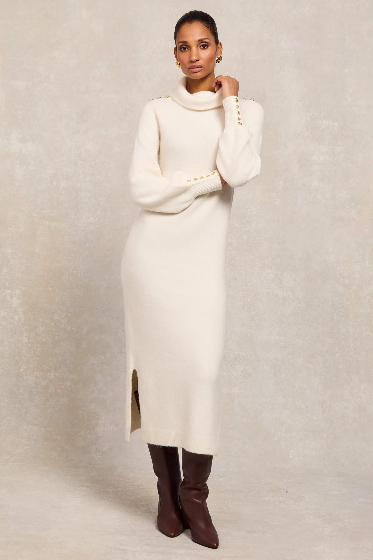 Berkeley Roll Neck Dress (Natural)