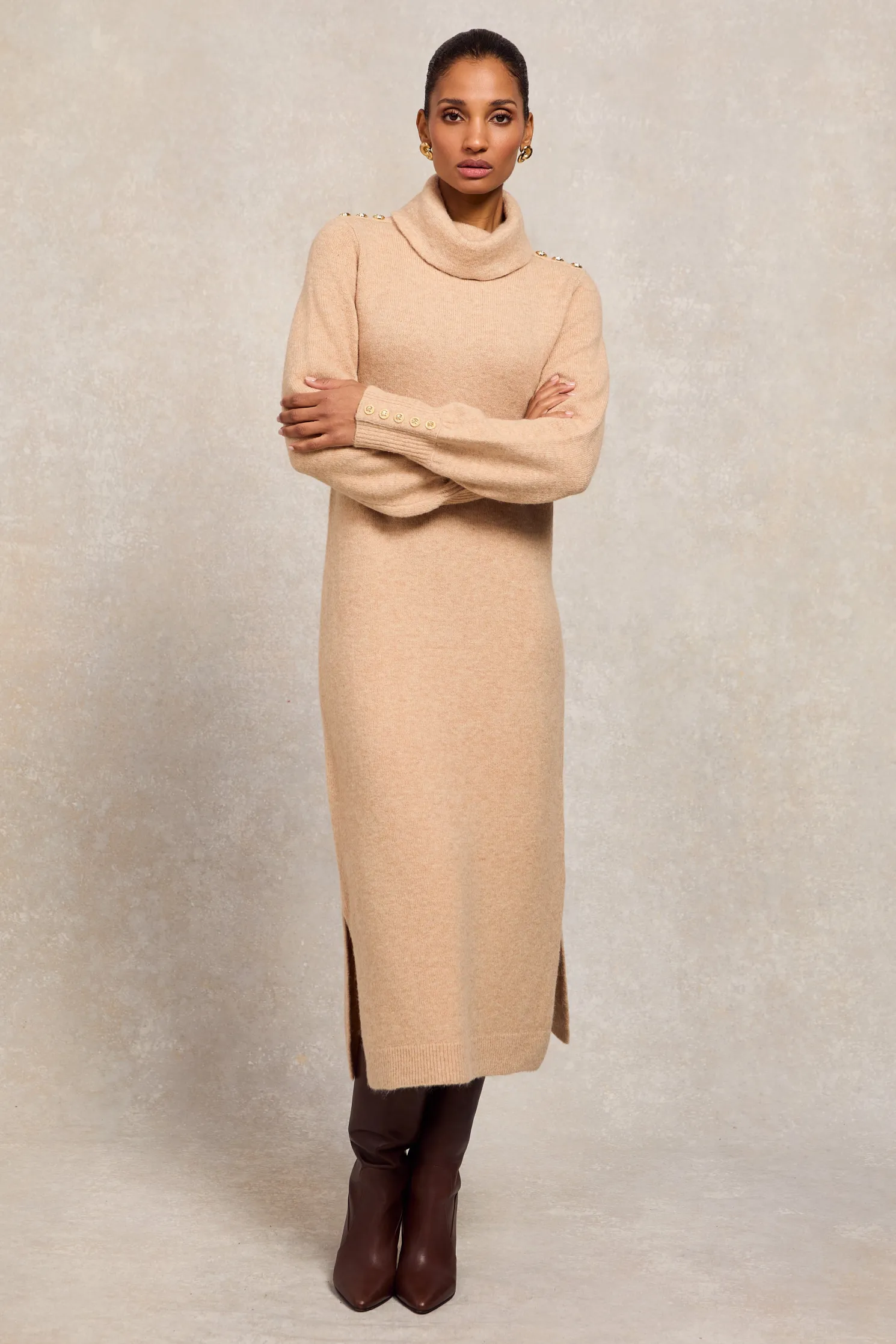 Berkeley Roll Neck Dress (Camel)