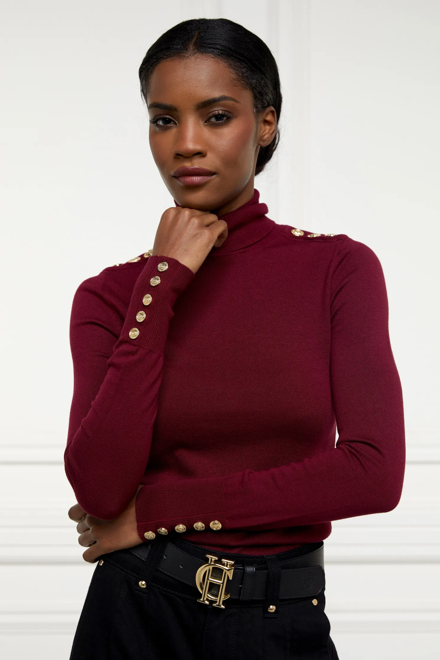 Buttoned Knit Roll Neck (Wine)