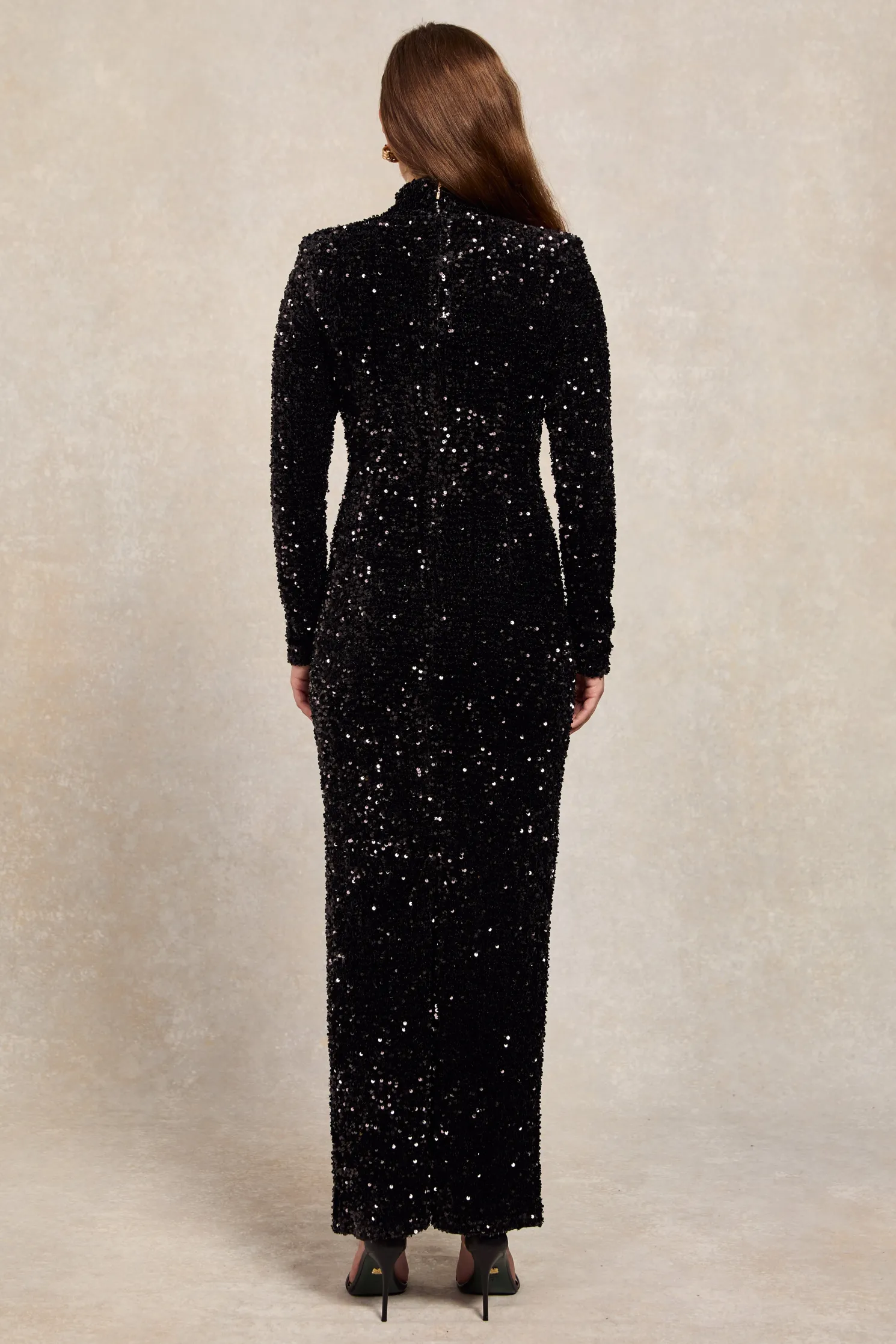 Cara Sequin Maxi Dress (Black Sequin)
