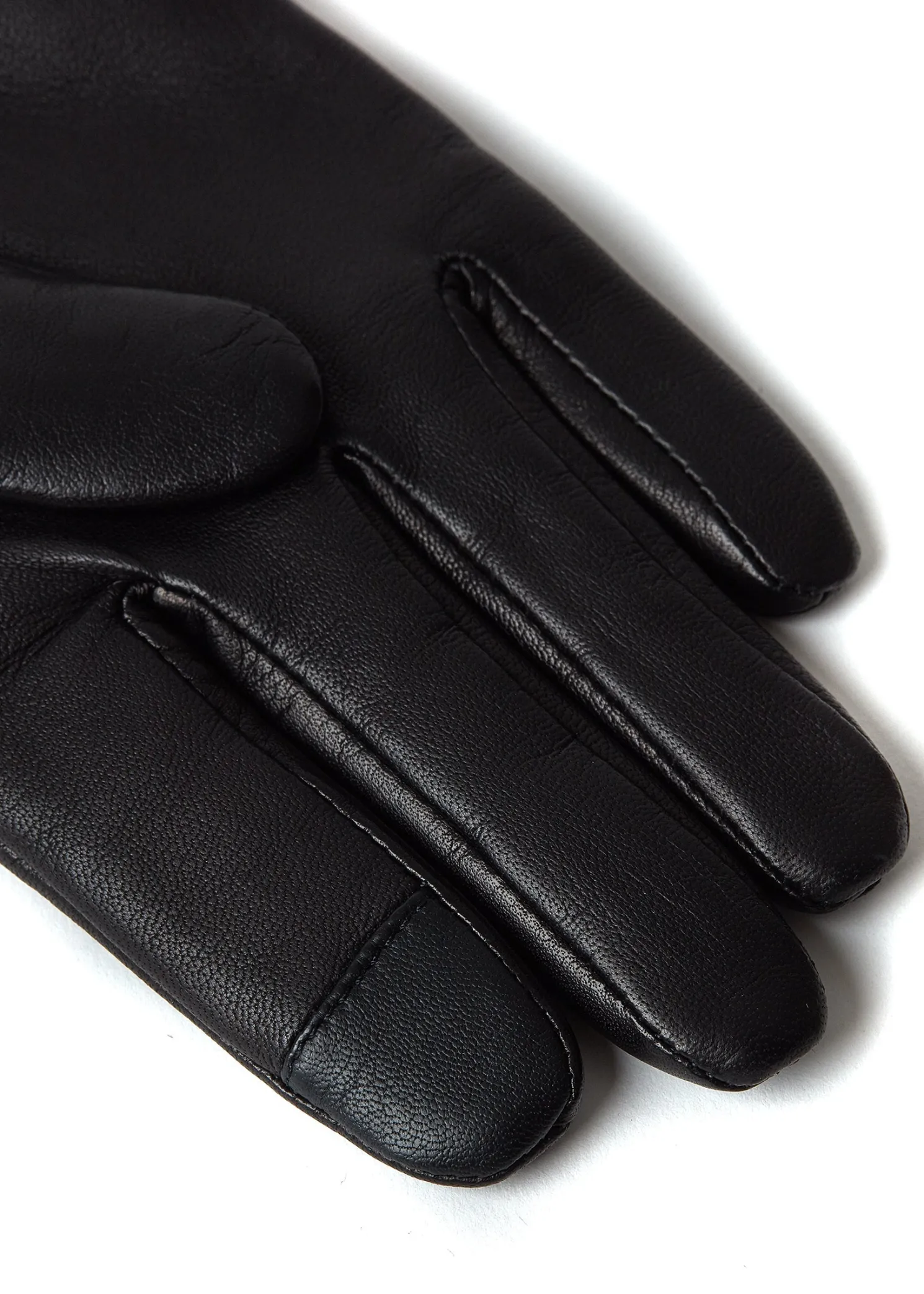 Cashmere Lined Faux Trim Leather Gloves (Black)