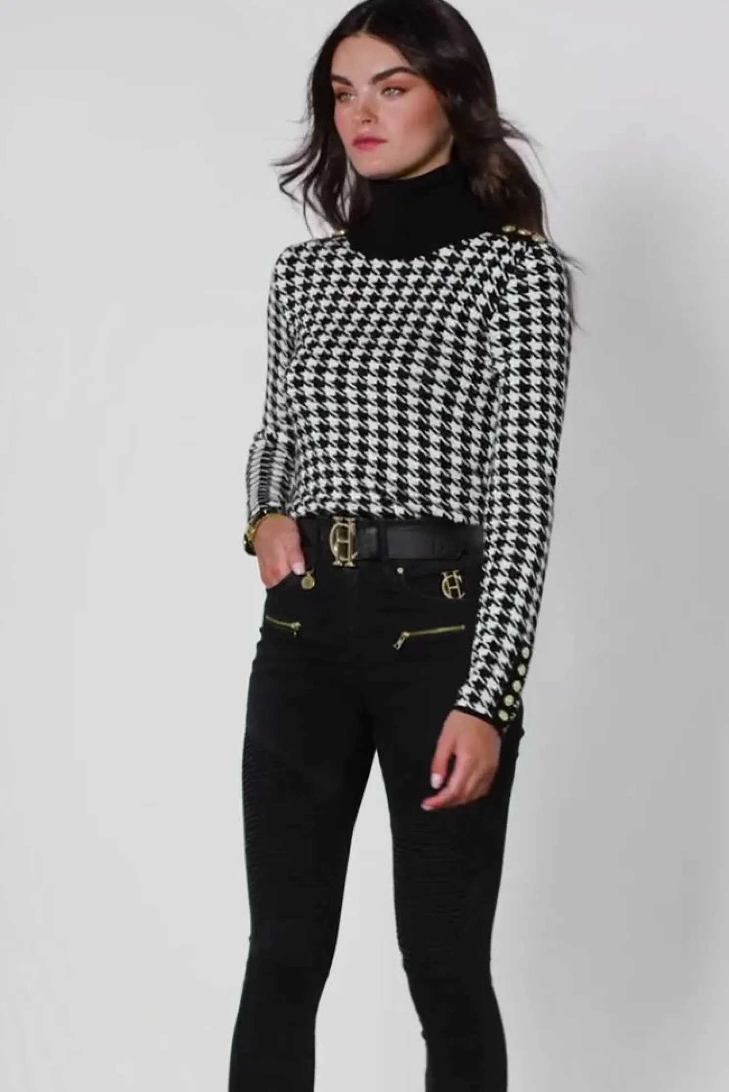Classic Roll Neck Knit (Houndstooth)