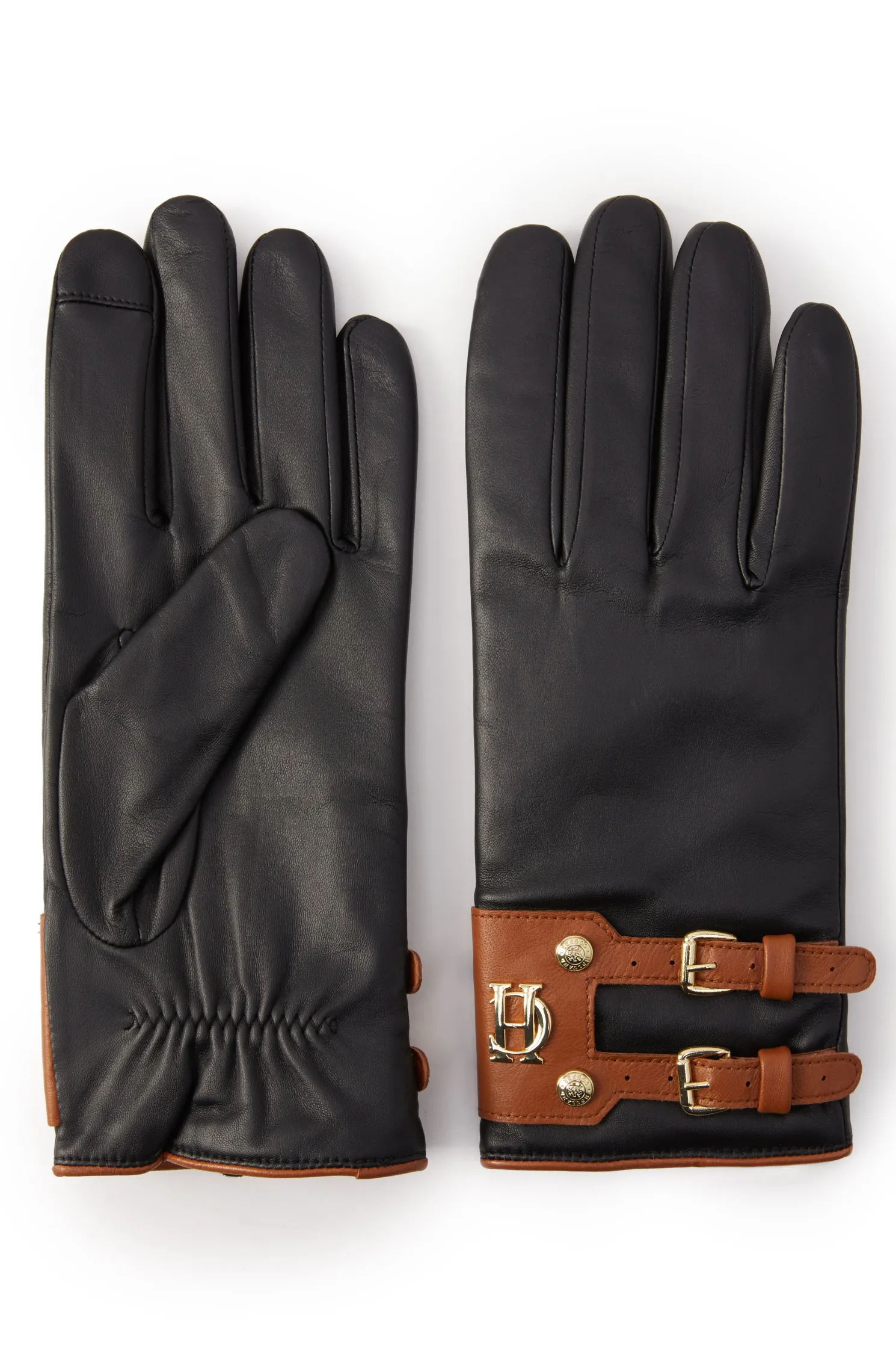Contrast Leather Gloves (Black Tan)