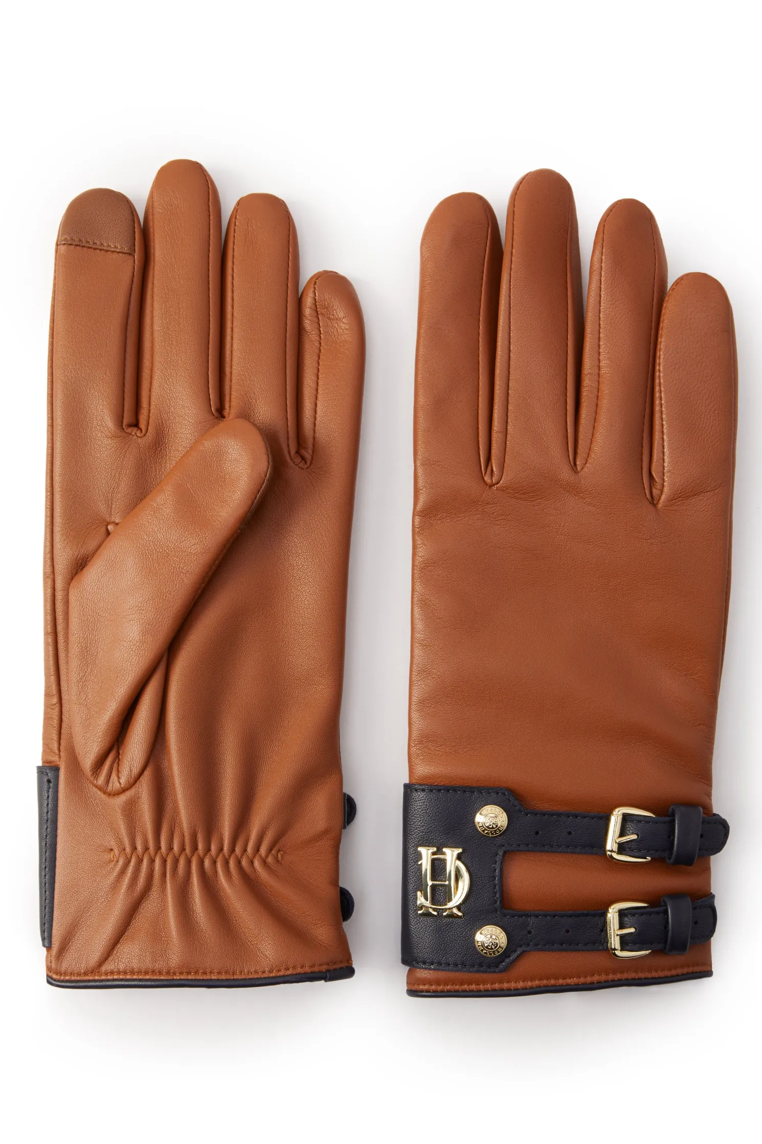 Contrast Leather Gloves (Tan Ink Navy)