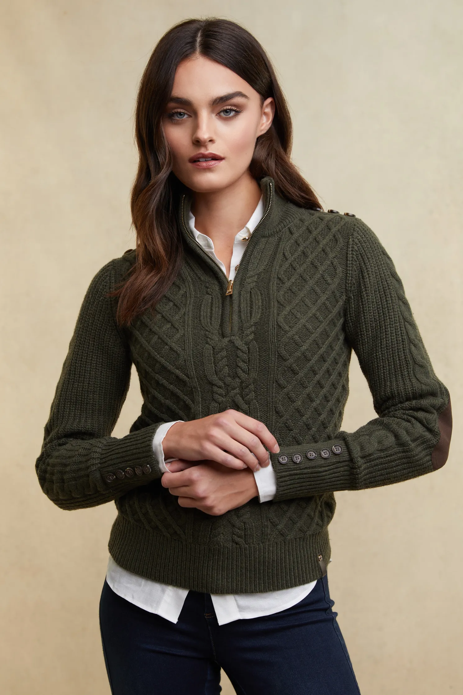 Country Cable Quarter Zip Knit (Forest Green)