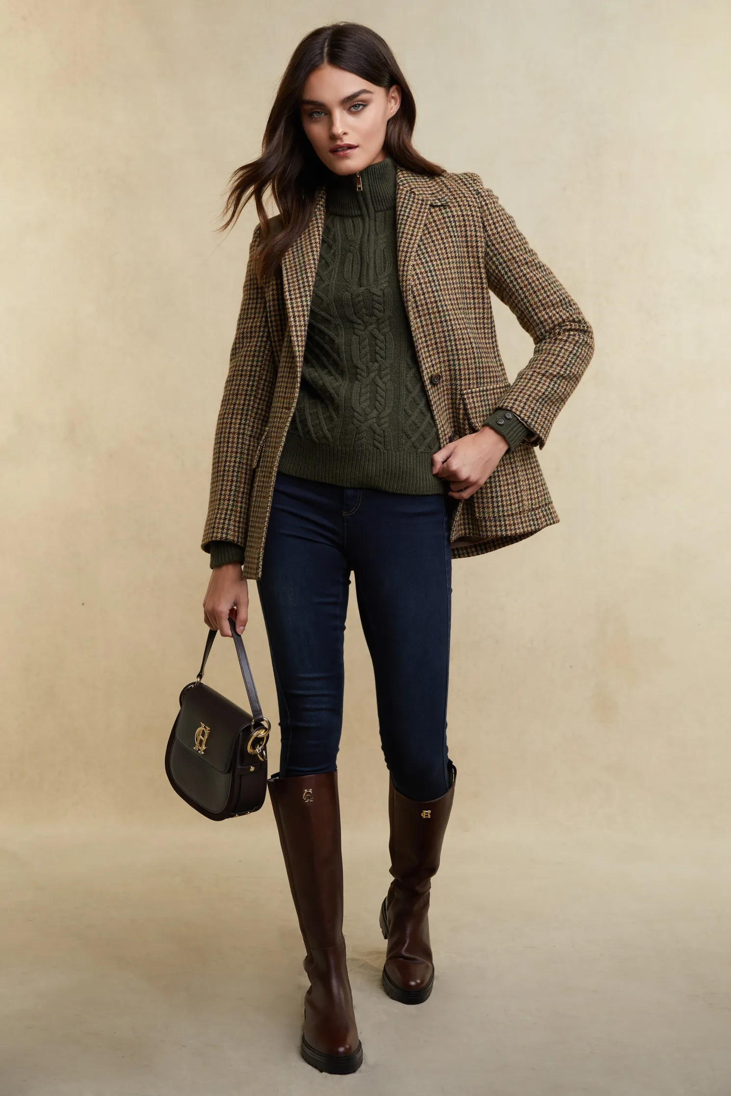 Country Cable Quarter Zip Knit (Forest Green)