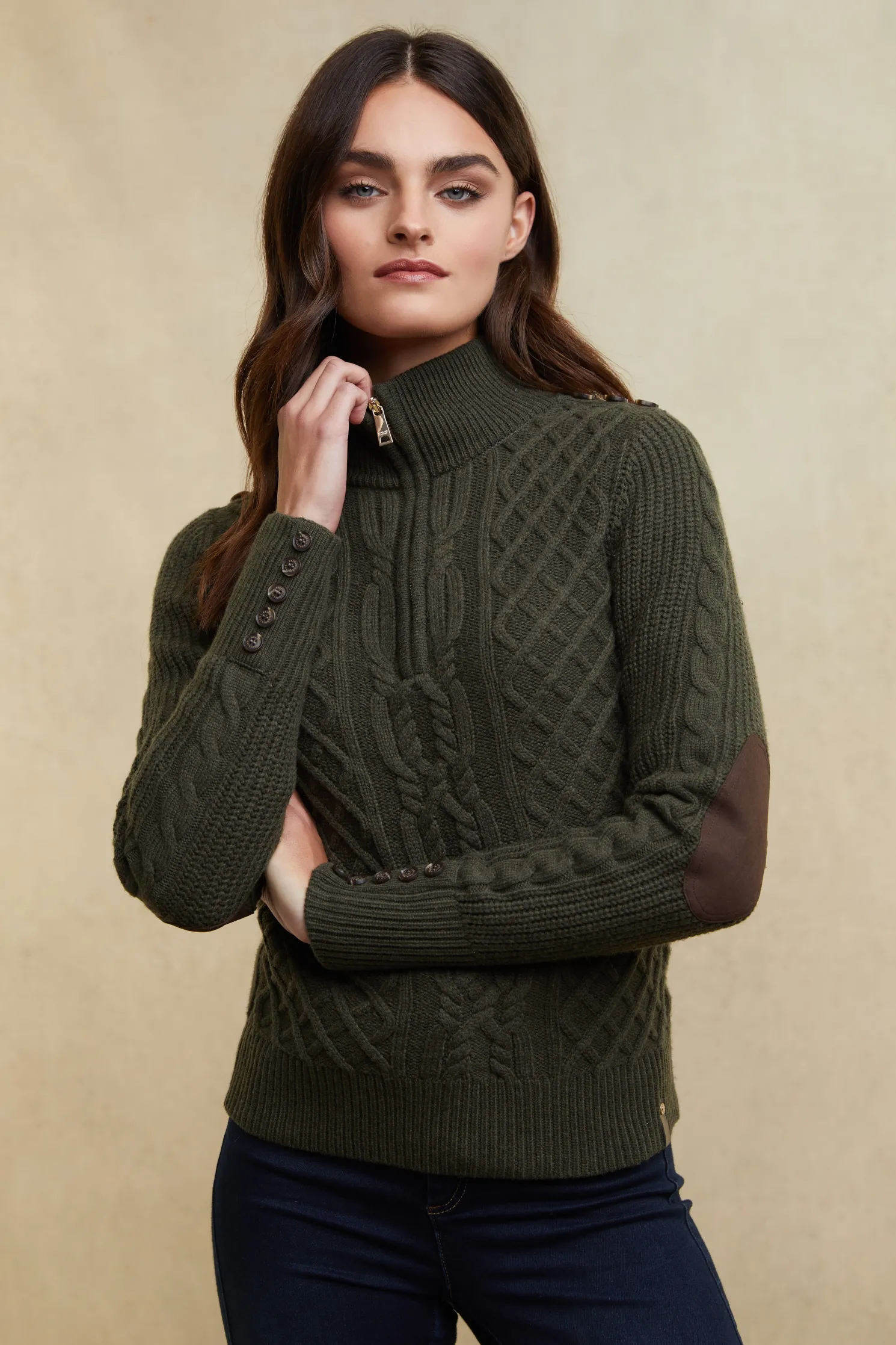 Country Cable Quarter Zip Knit (Forest Green)