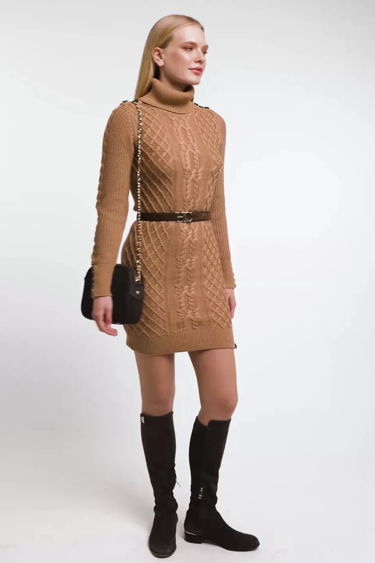 Country Roll Neck Dress (Caramel)