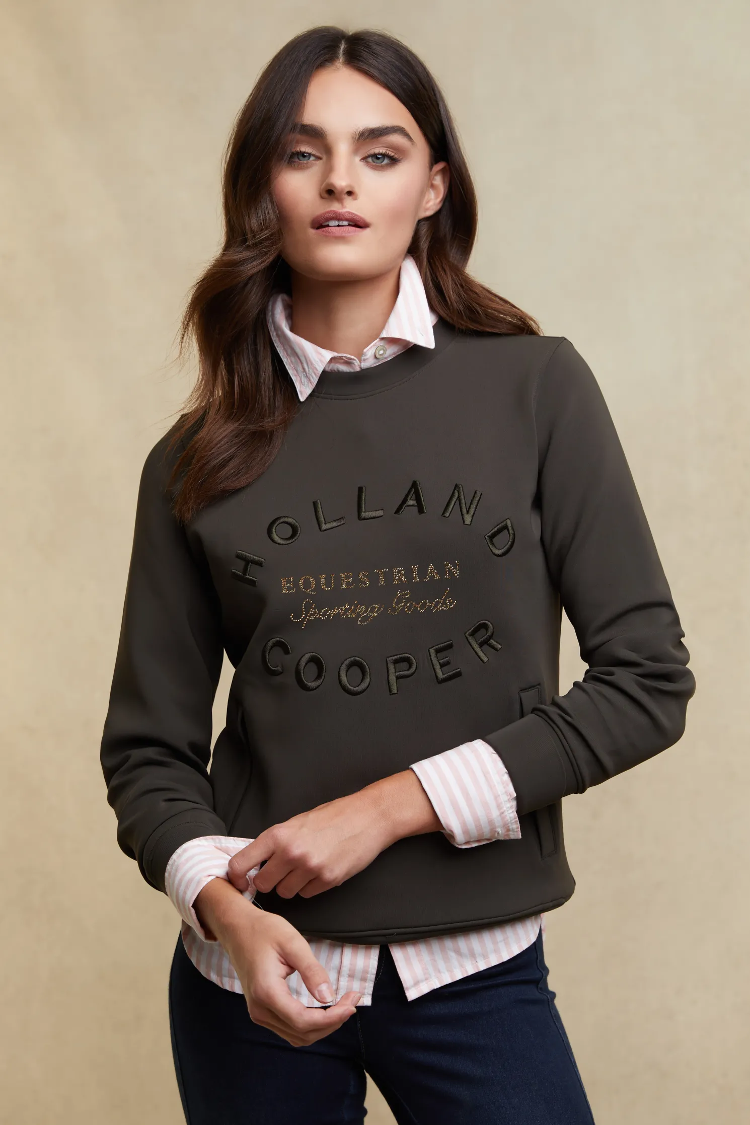 Crystal Crew Neck Sweat (Dark Olive)