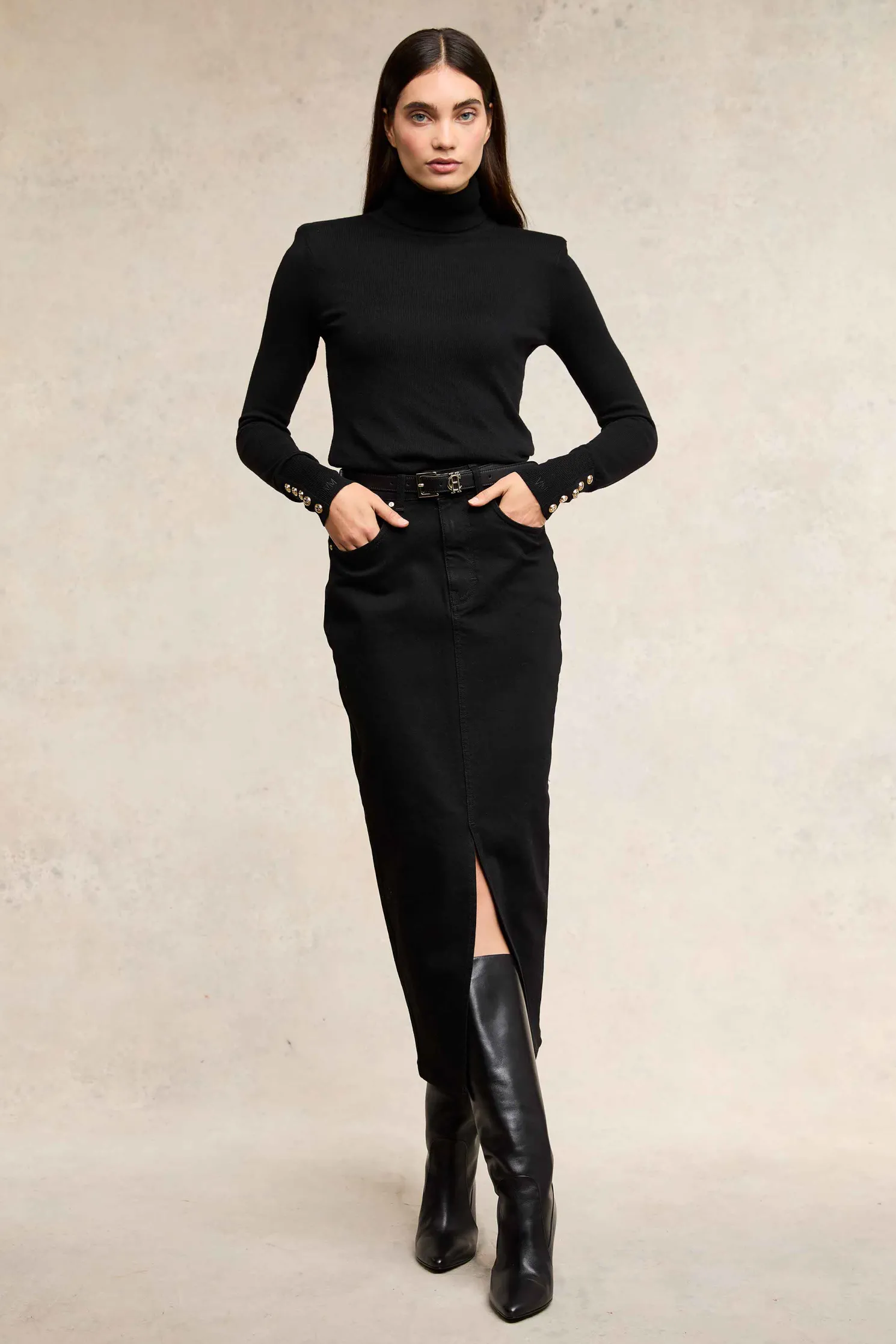 Denim Maxi Skirt (Black)