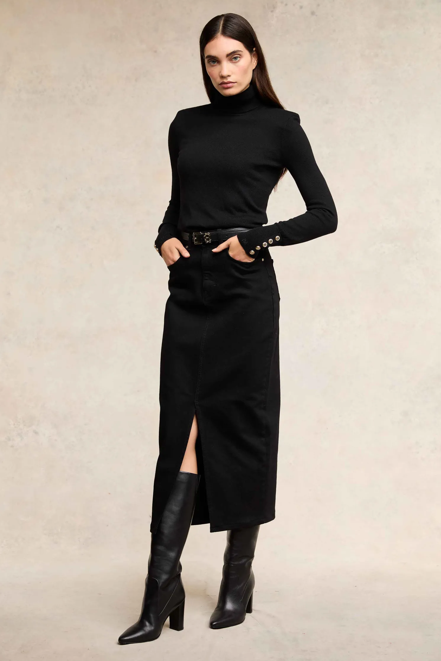 Denim Maxi Skirt (Black)