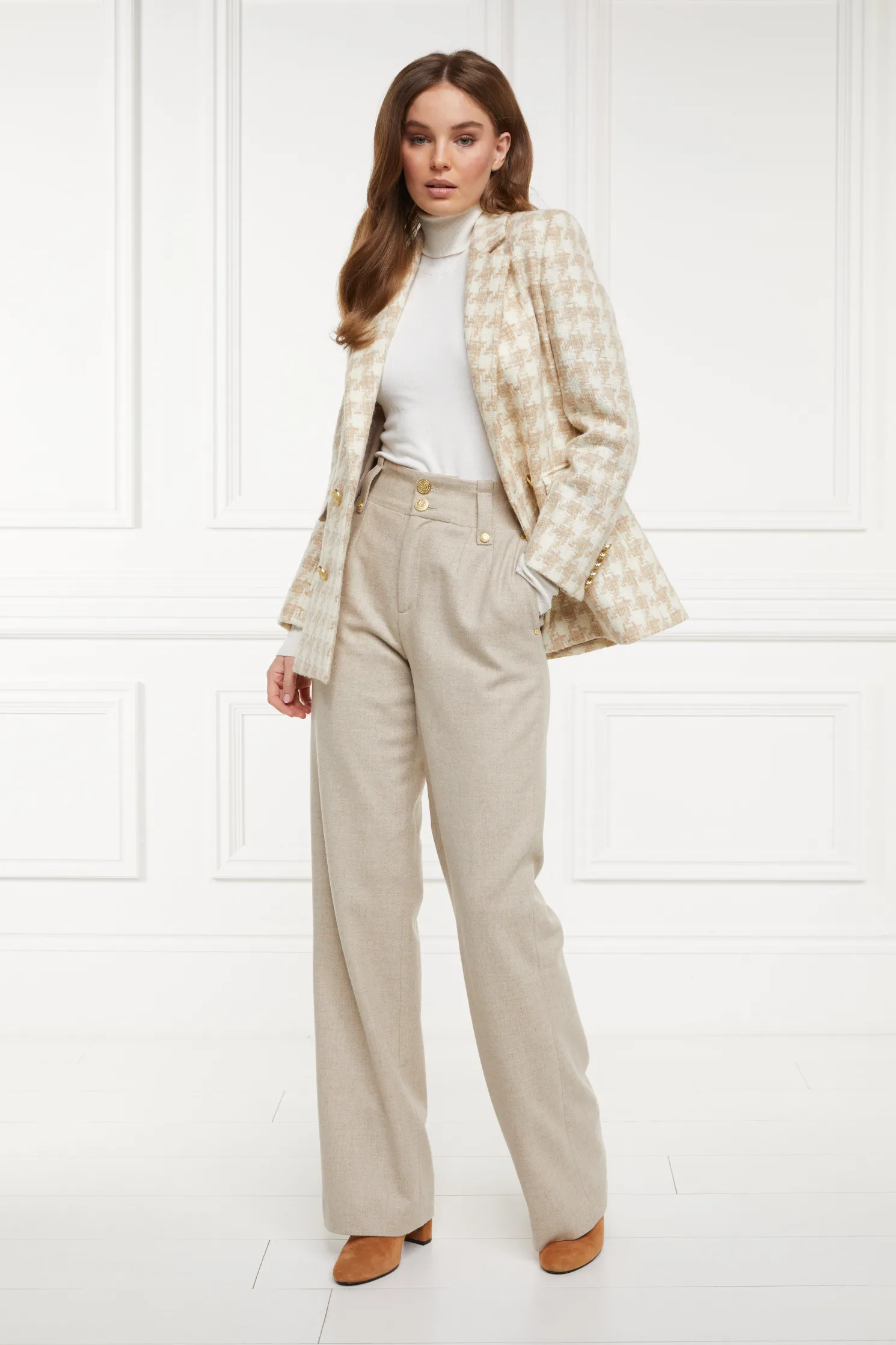 Double Breasted Blazer (Camel Houndstooth)