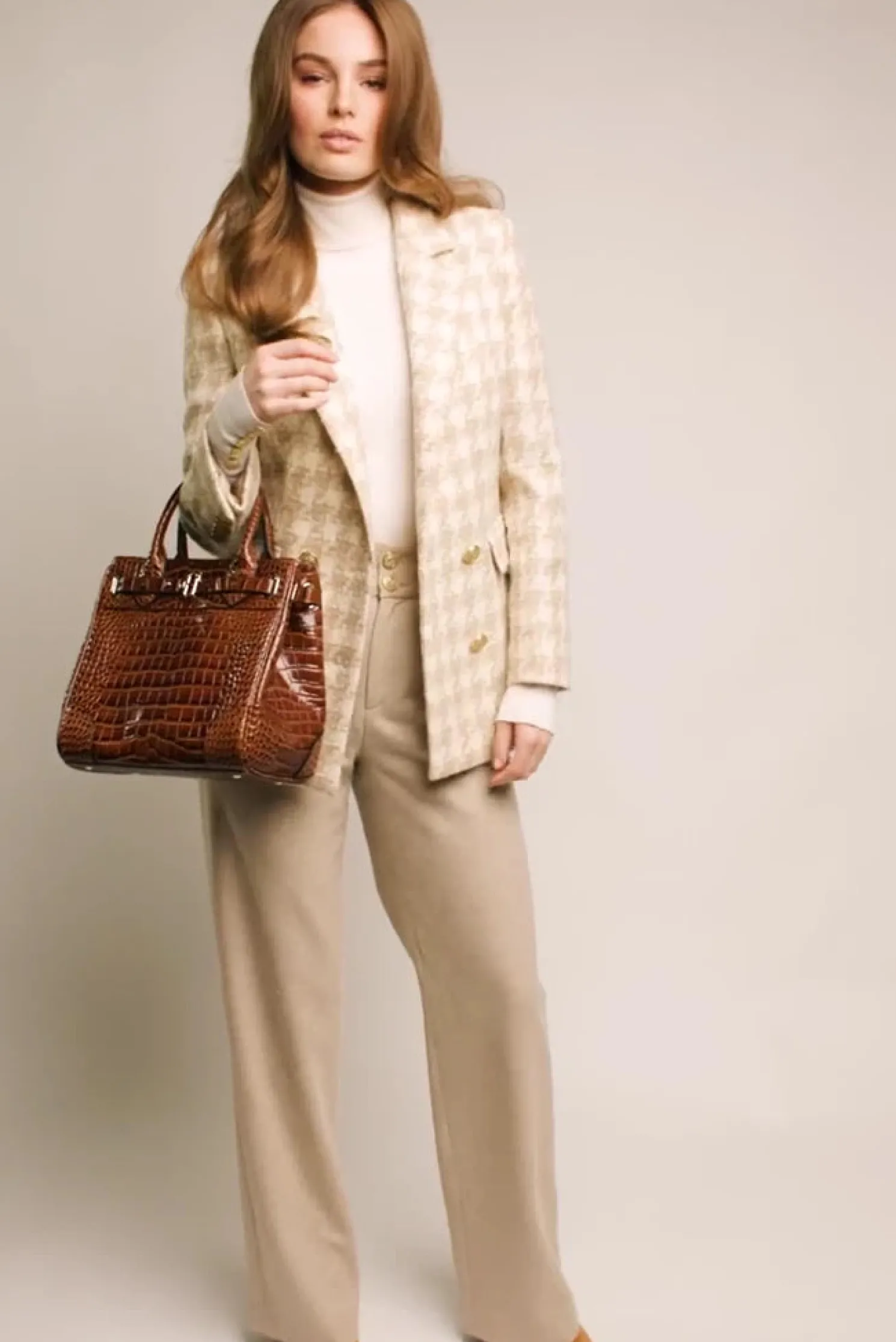 Double Breasted Blazer (Camel Houndstooth)