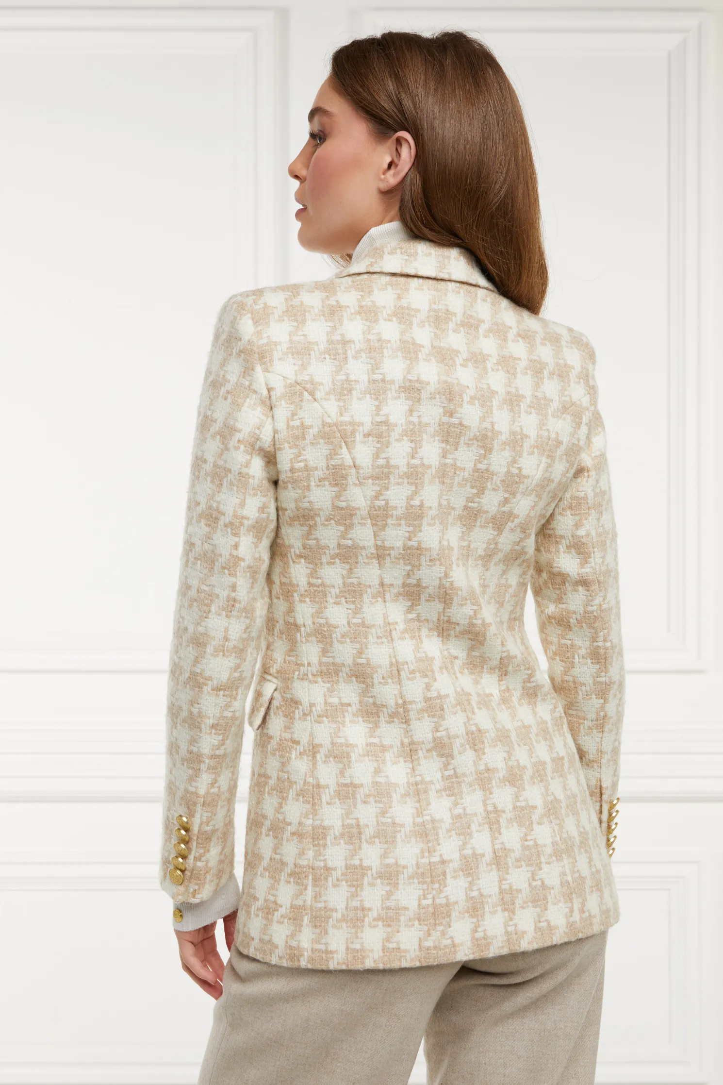 Double Breasted Blazer (Camel Houndstooth)