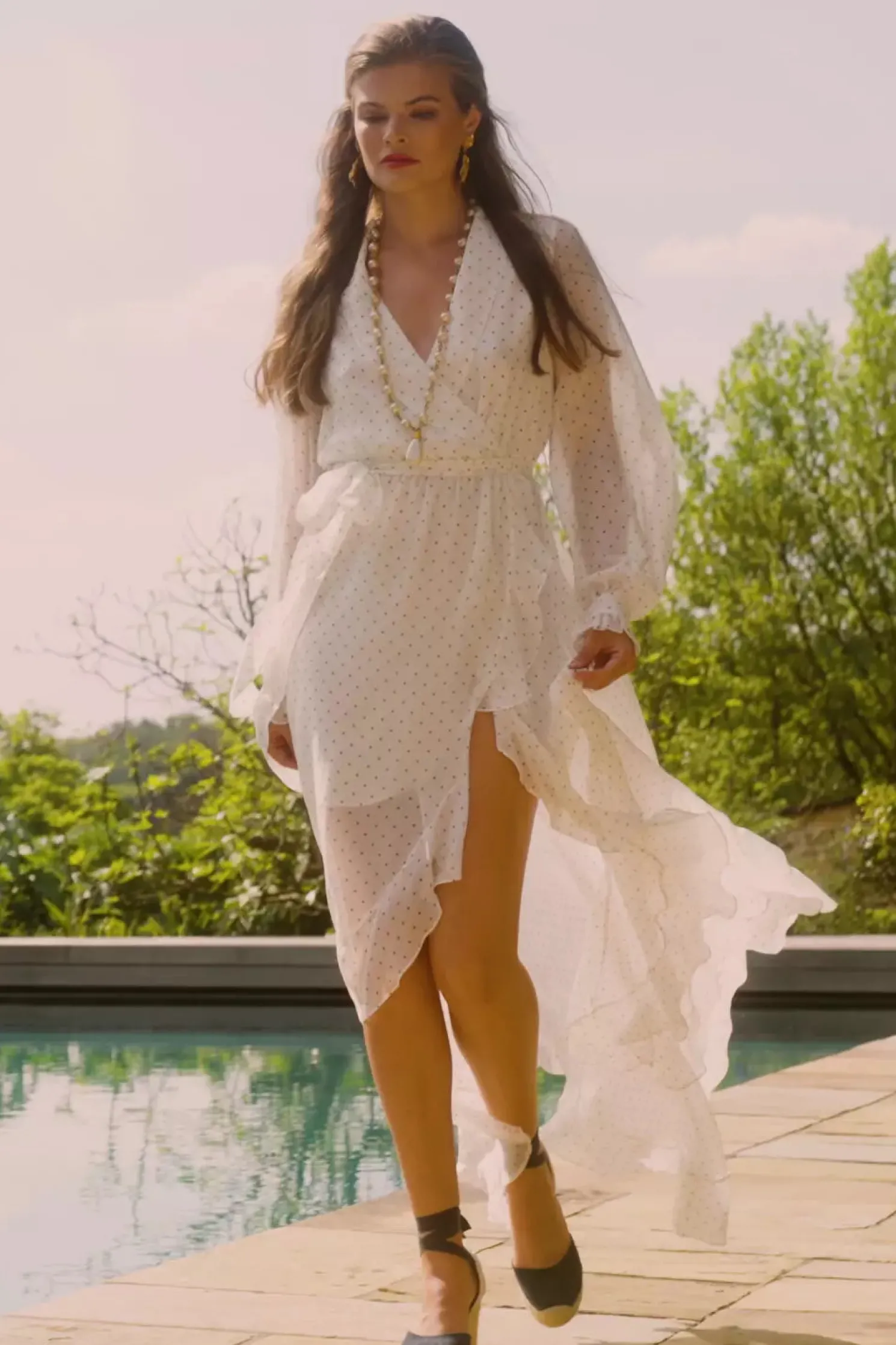 Ellisa Maxi Dress (Ecru Polka Dot)