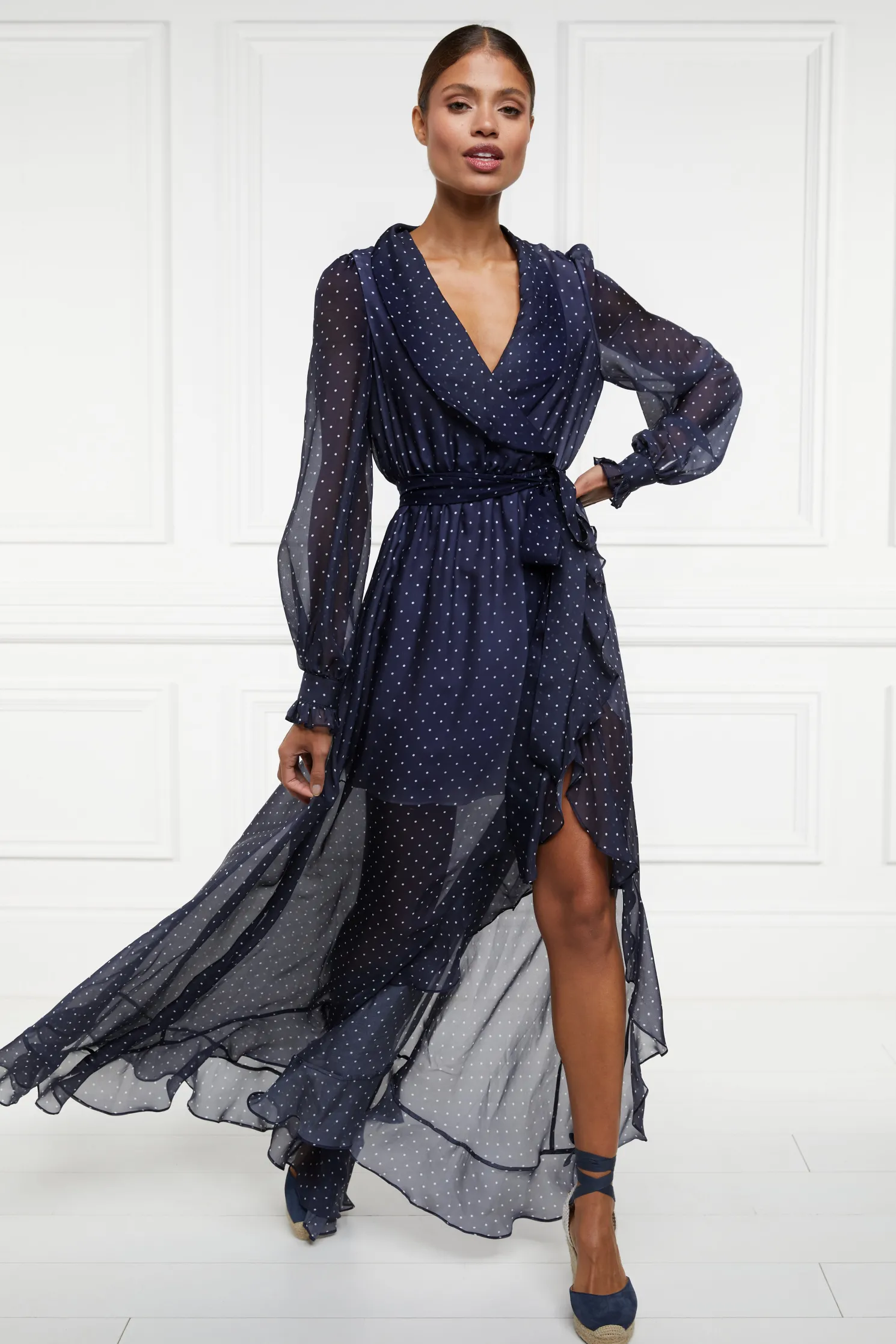 Ellisa Maxi Dress (Navy Polka Dot)