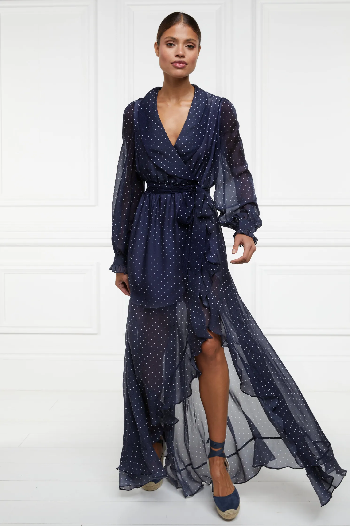 Ellisa Maxi Dress (Navy Polka Dot)