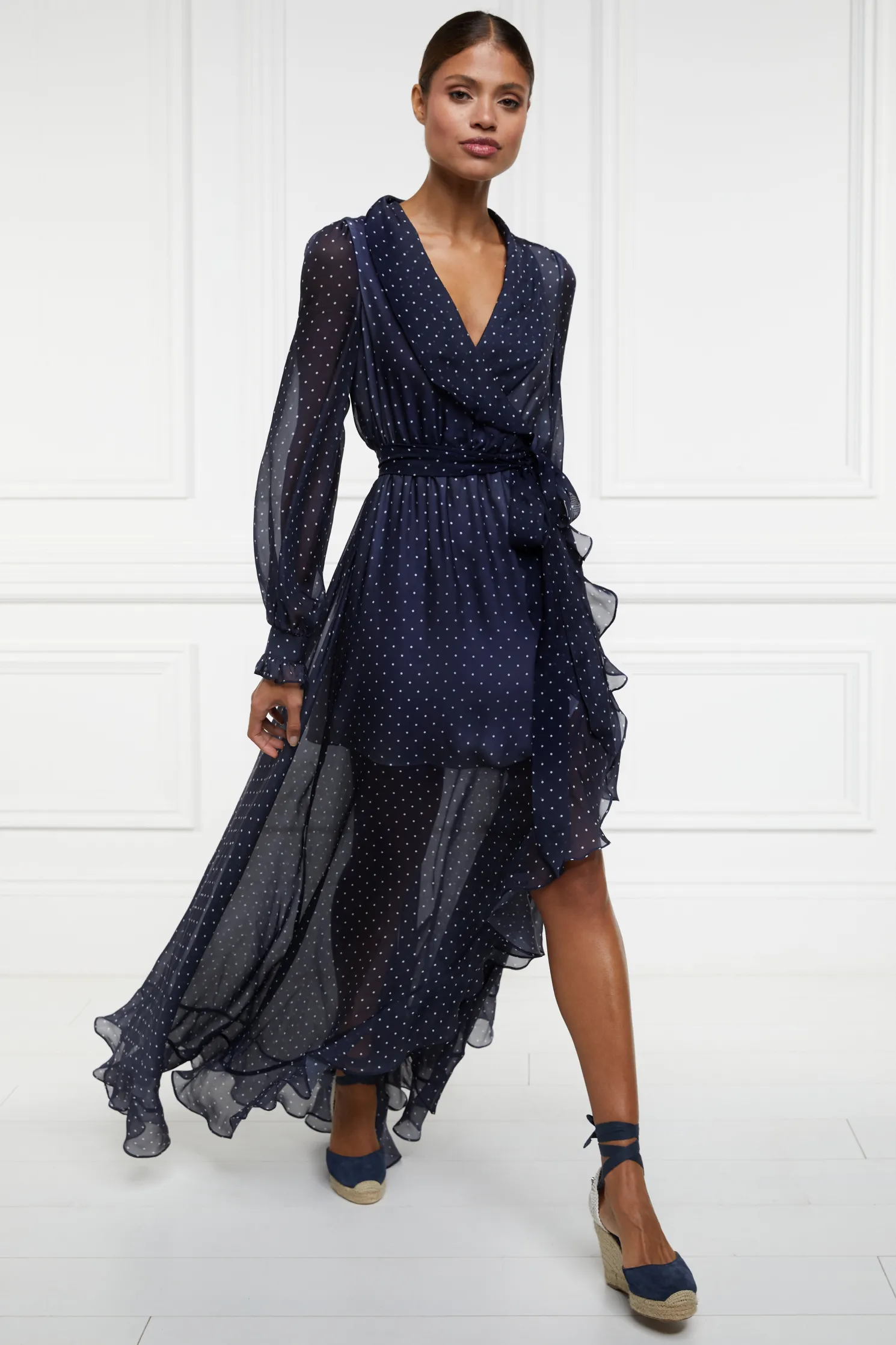 Ellisa Maxi Dress (Navy Polka Dot)