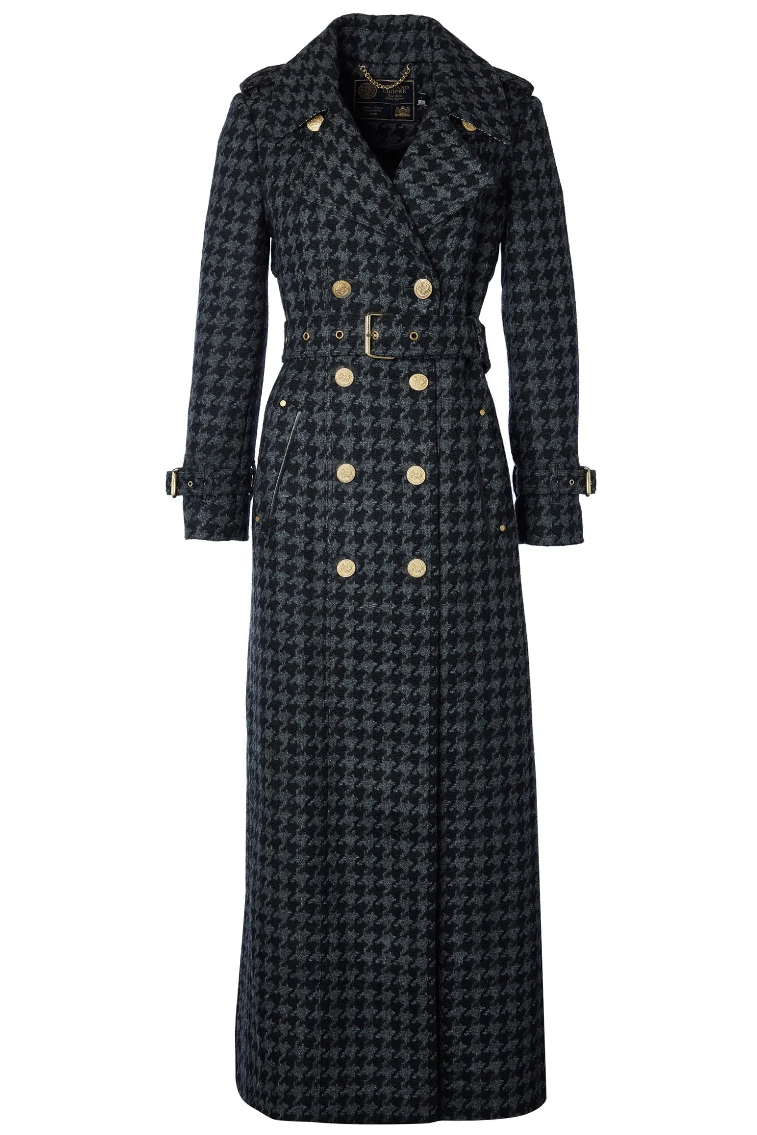 Full Length Chelsea Trench Coat (Large Scale Charcoal Houndstooth)