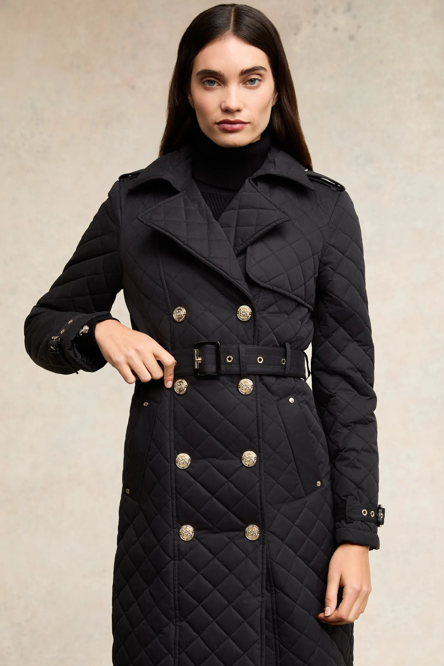 Full Length Enstone Quilted Trench Coat (Black)