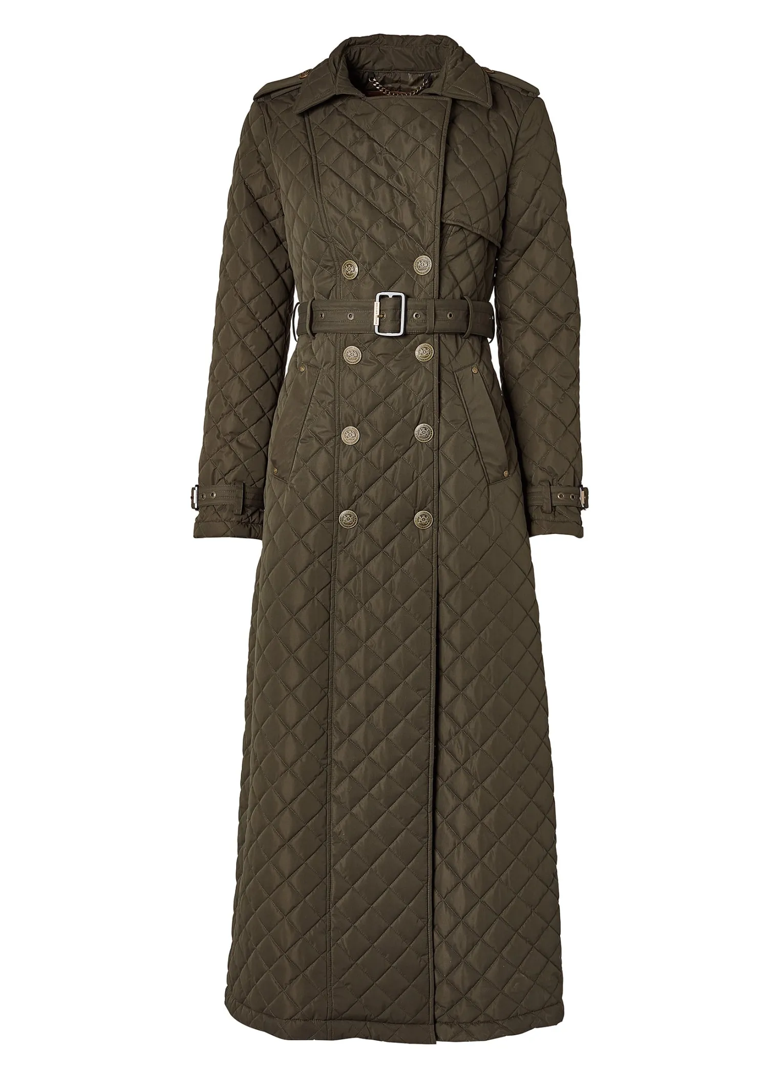 Full Length Enstone Quilted Trench Coat (Dark Olive)