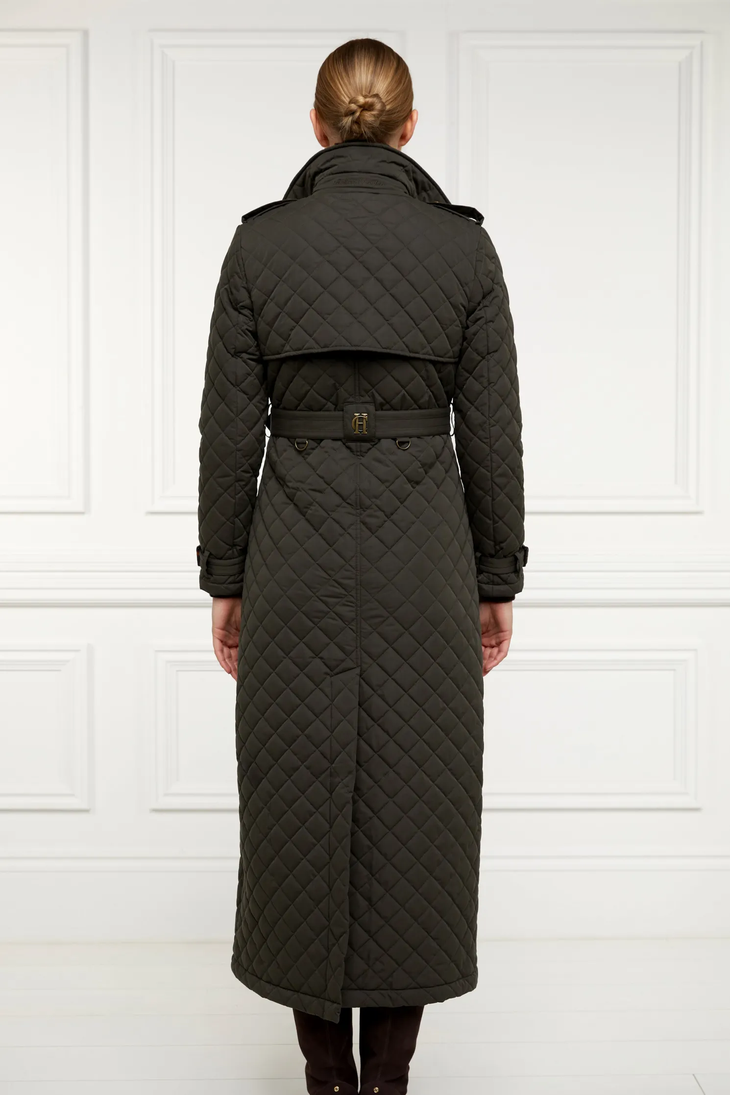 Full Length Enstone Quilted Trench Coat (Dark Olive)