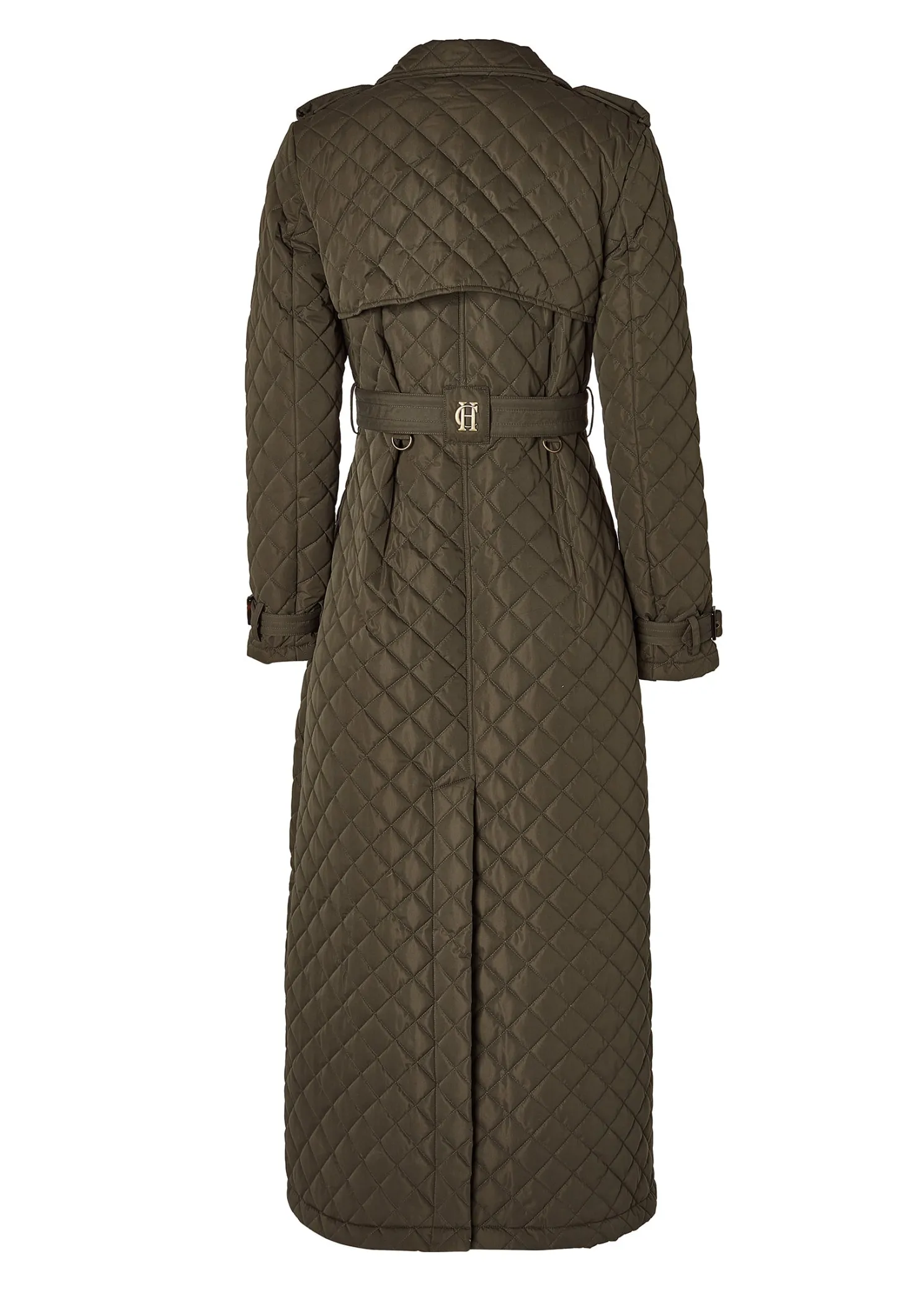Full Length Enstone Quilted Trench Coat (Dark Olive)
