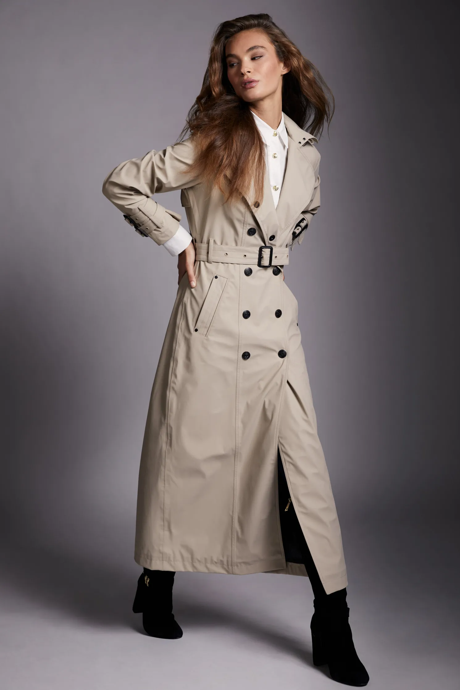 Full Length Kendal Waterproof Trench Coat (Stone)