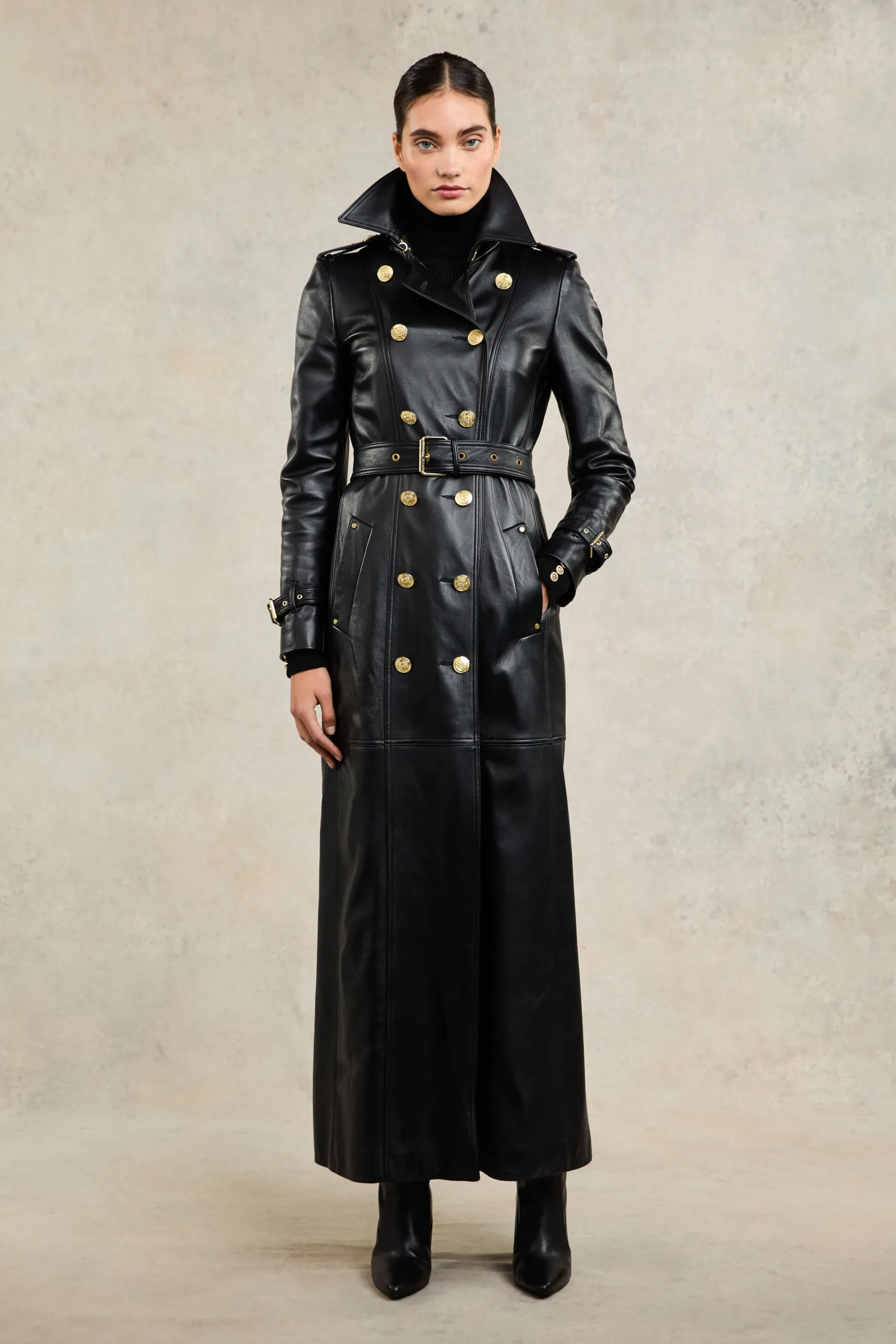 Full Length Marlborough Trench Coat (Valencia Leather Black)
