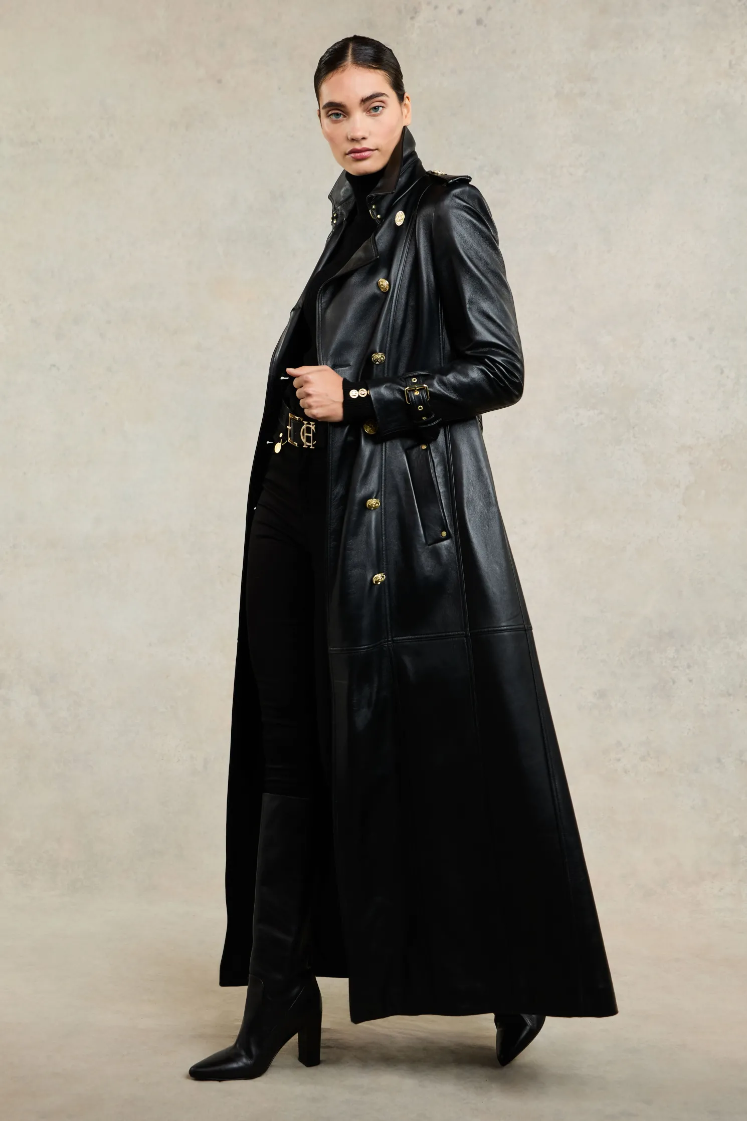 Full Length Marlborough Trench Coat (Valencia Leather Black)