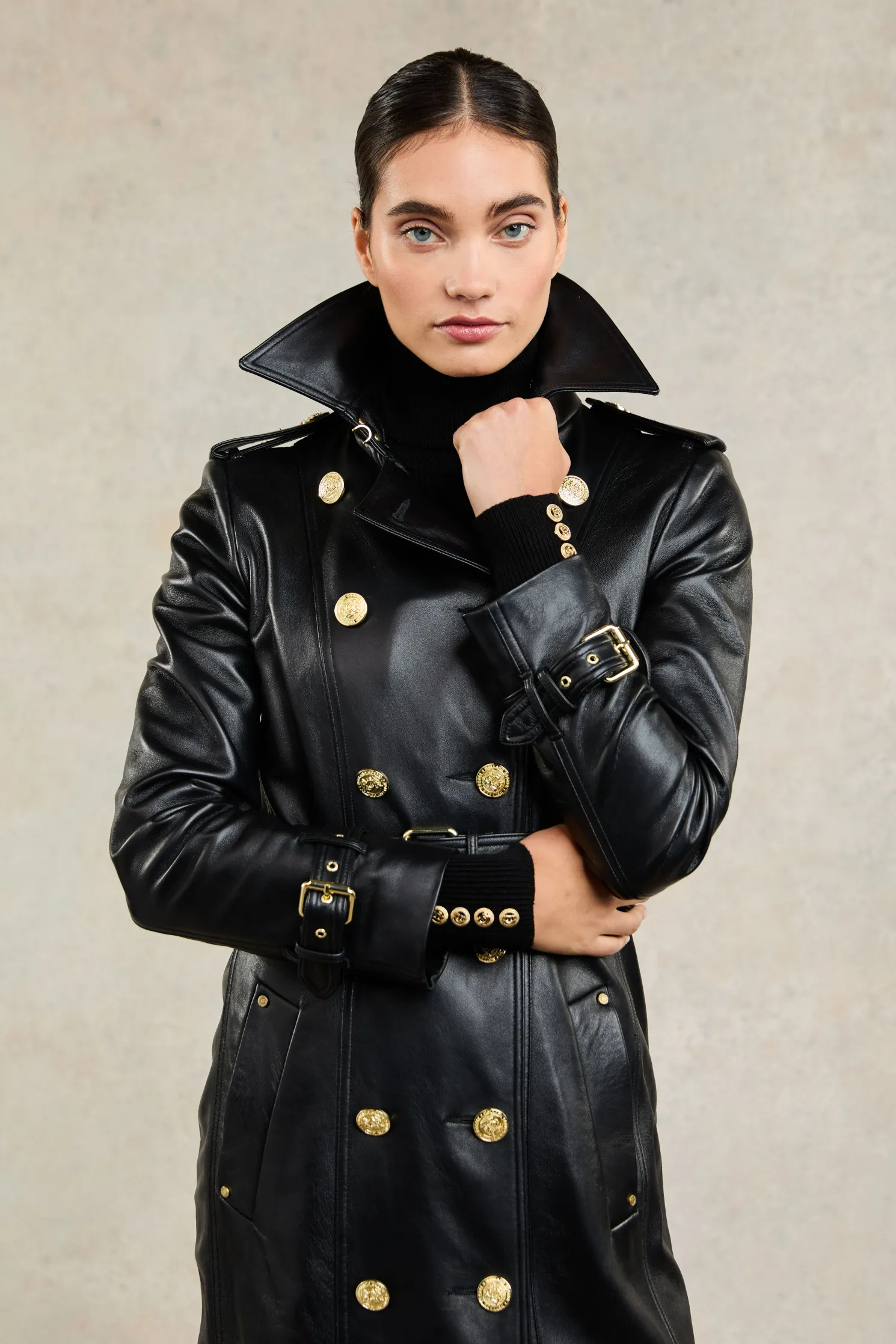 Full Length Marlborough Trench Coat (Valencia Leather Black)