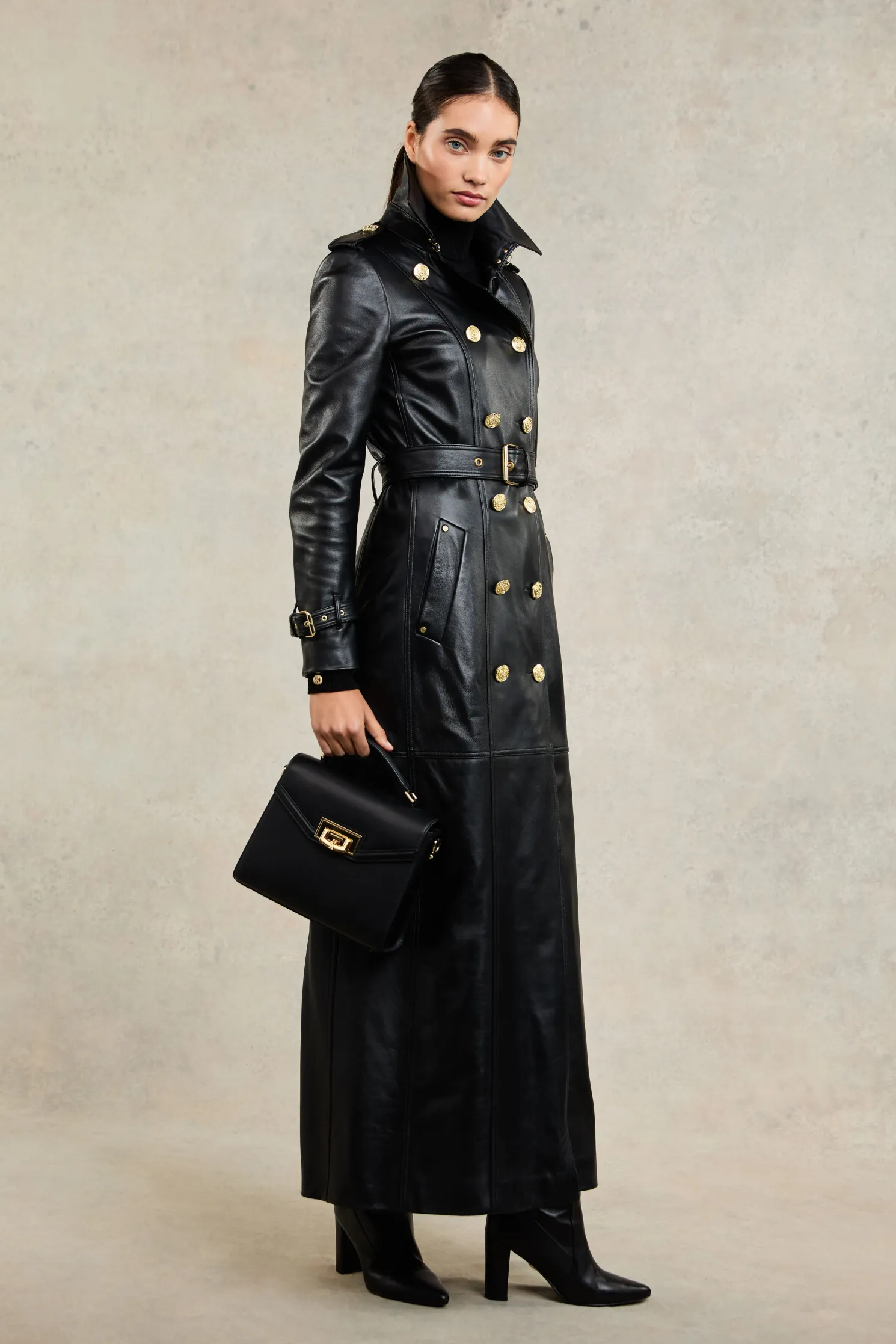 Full Length Marlborough Trench Coat (Valencia Leather Black)