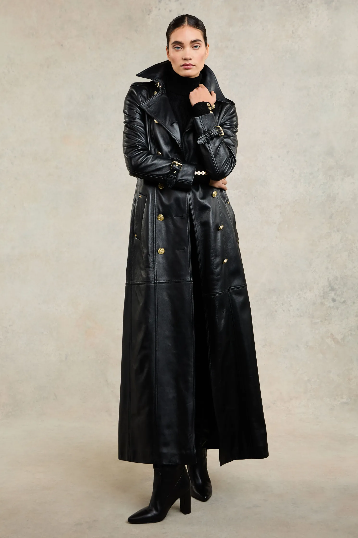Full Length Marlborough Trench Coat (Valencia Leather Black)