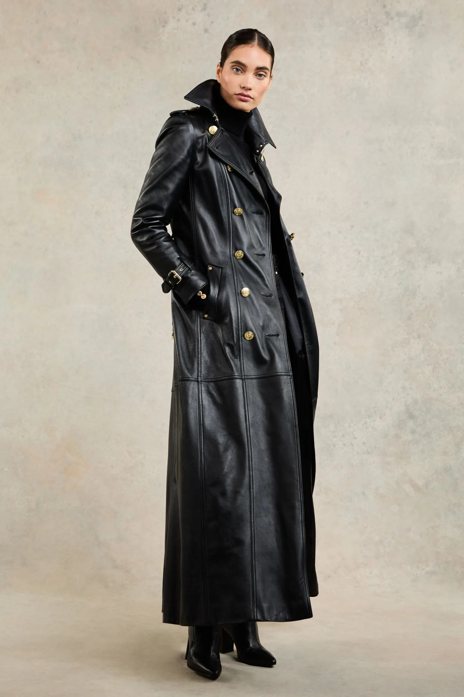 Full Length Marlborough Trench Coat (Valencia Leather Black)