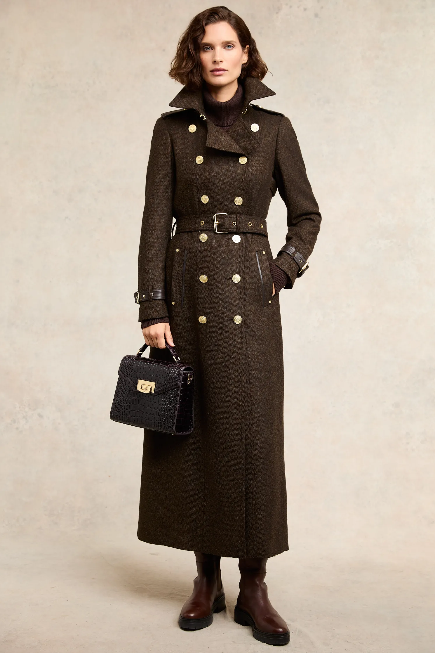Full Length Marlborough Trench Coat (Chocolate Herringbone)