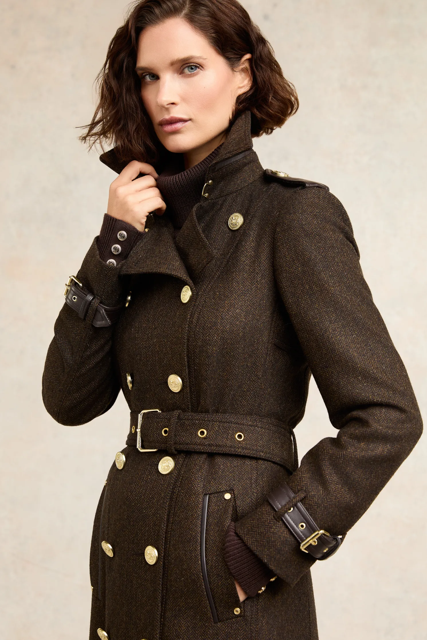 Full Length Marlborough Trench Coat (Chocolate Herringbone)