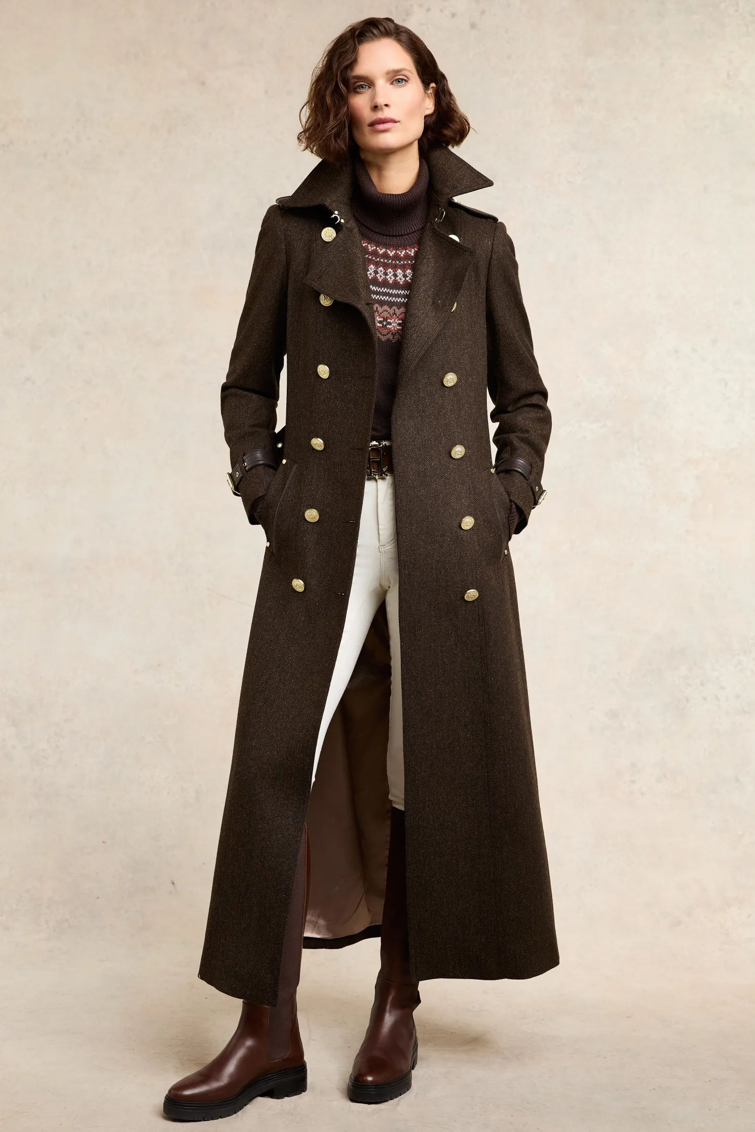 Full Length Marlborough Trench Coat (Chocolate Herringbone)