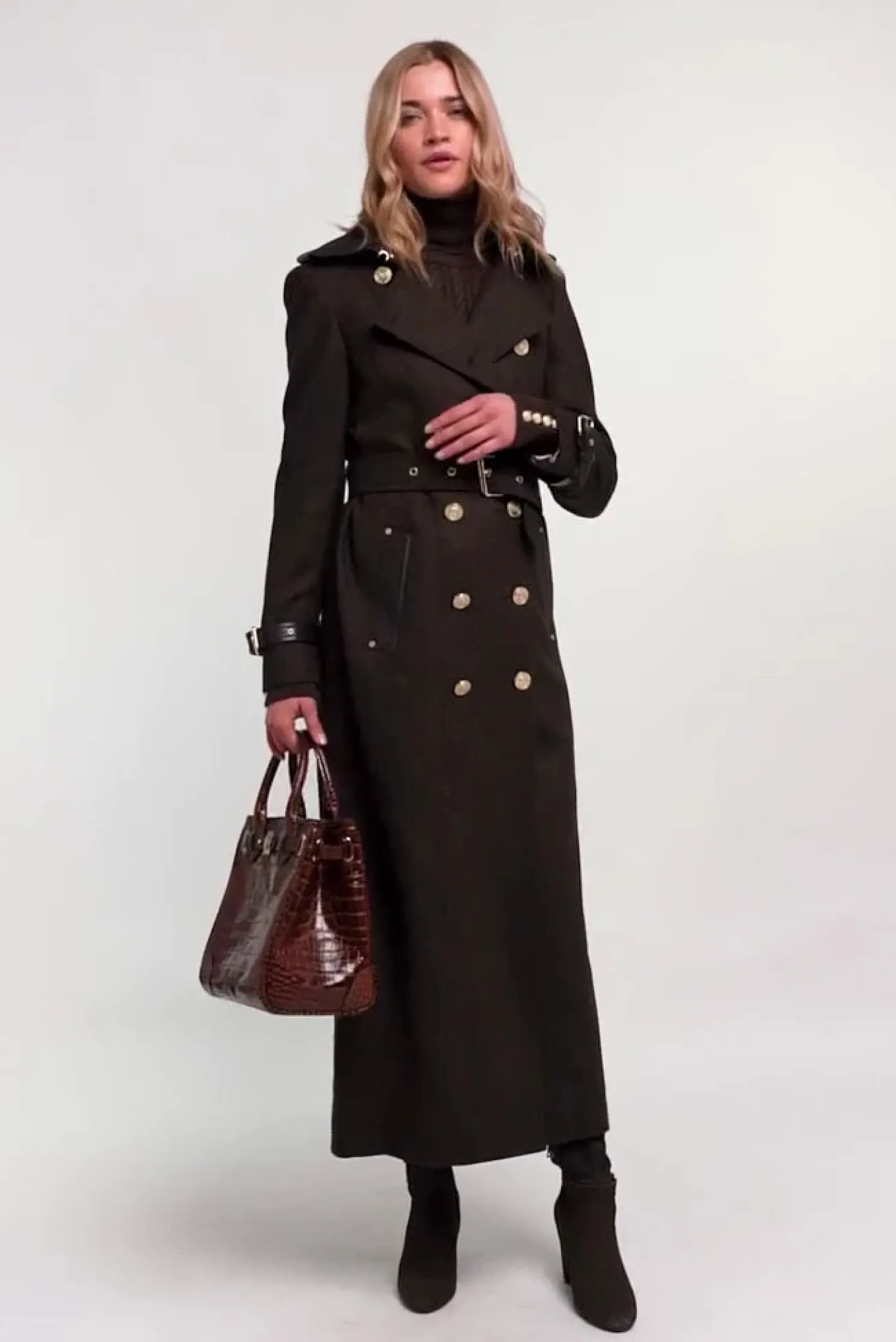 Full Length Marlborough Trench Coat (Chocolate Herringbone)