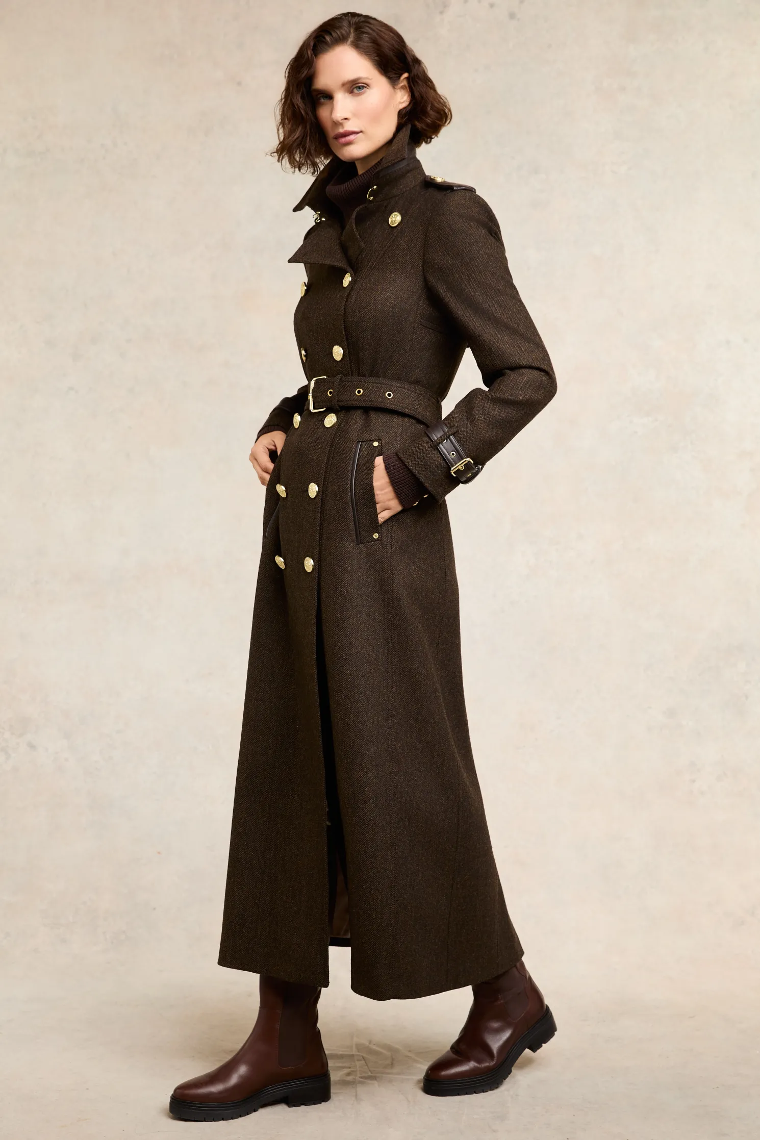 Full Length Marlborough Trench Coat (Chocolate Herringbone)