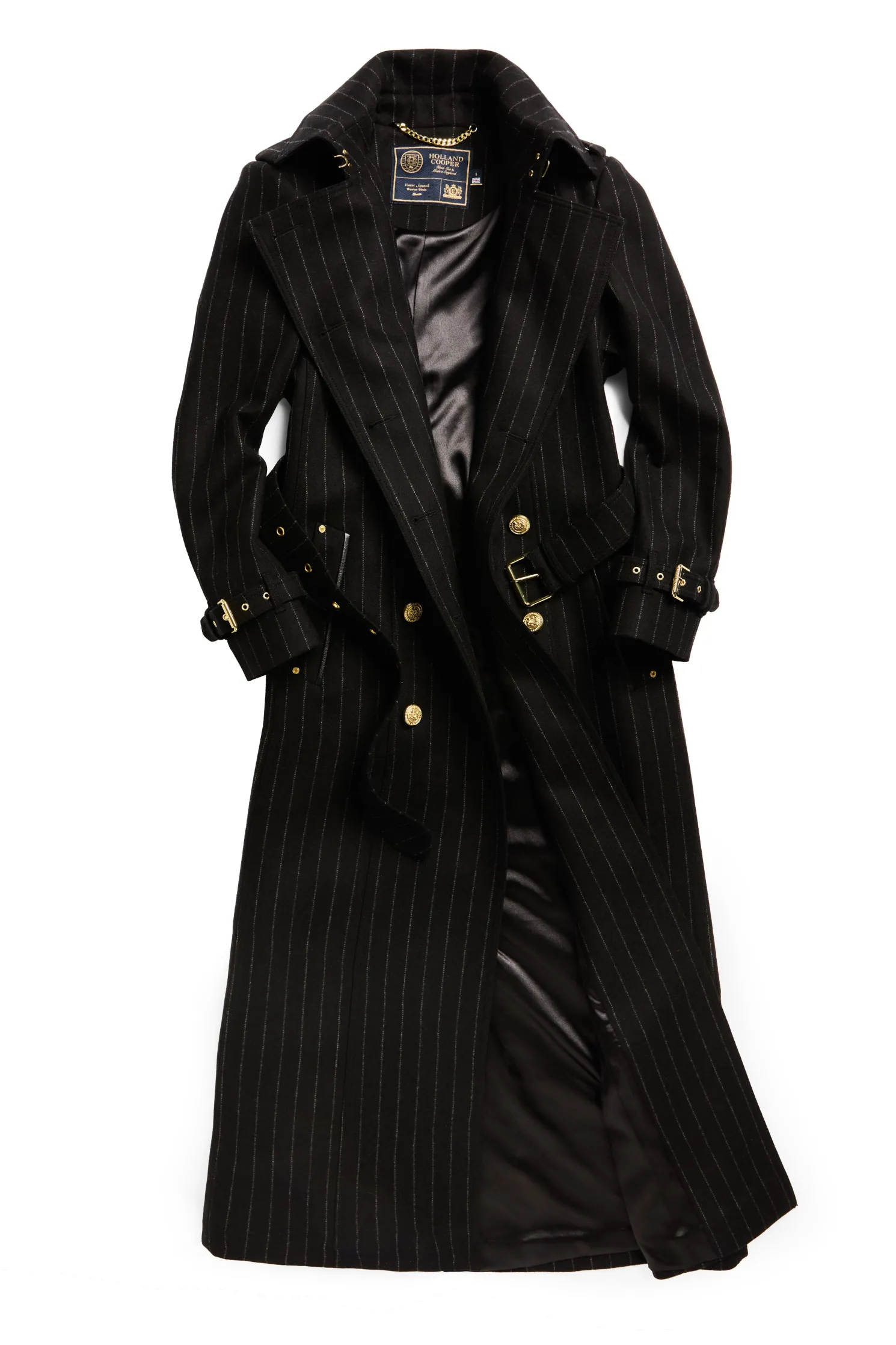 Full Length Marlborough Trench Coat (Black Pinstripe)