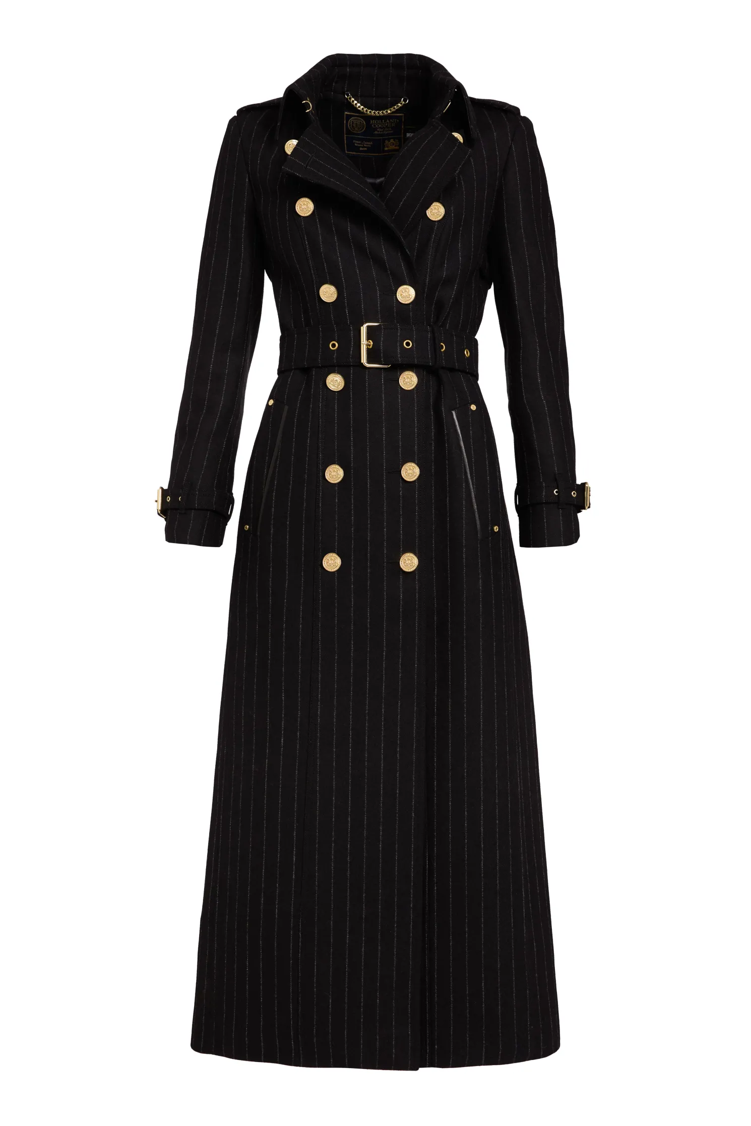 Full Length Marlborough Trench Coat (Black Pinstripe)