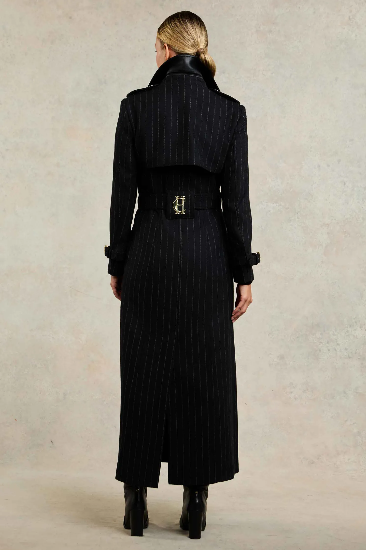 Full Length Marlborough Trench Coat (Black Pinstripe)