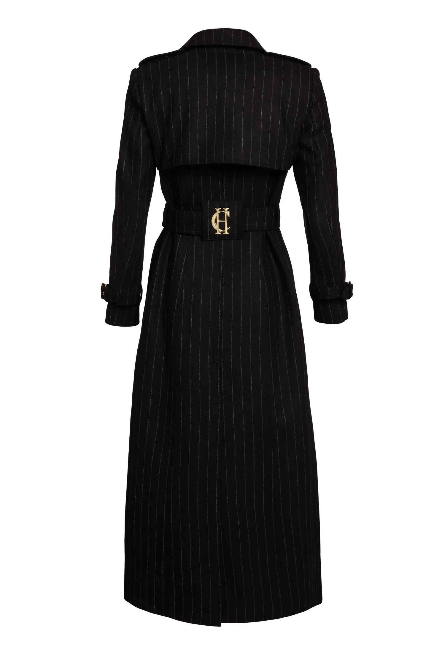 Full Length Marlborough Trench Coat (Black Pinstripe)